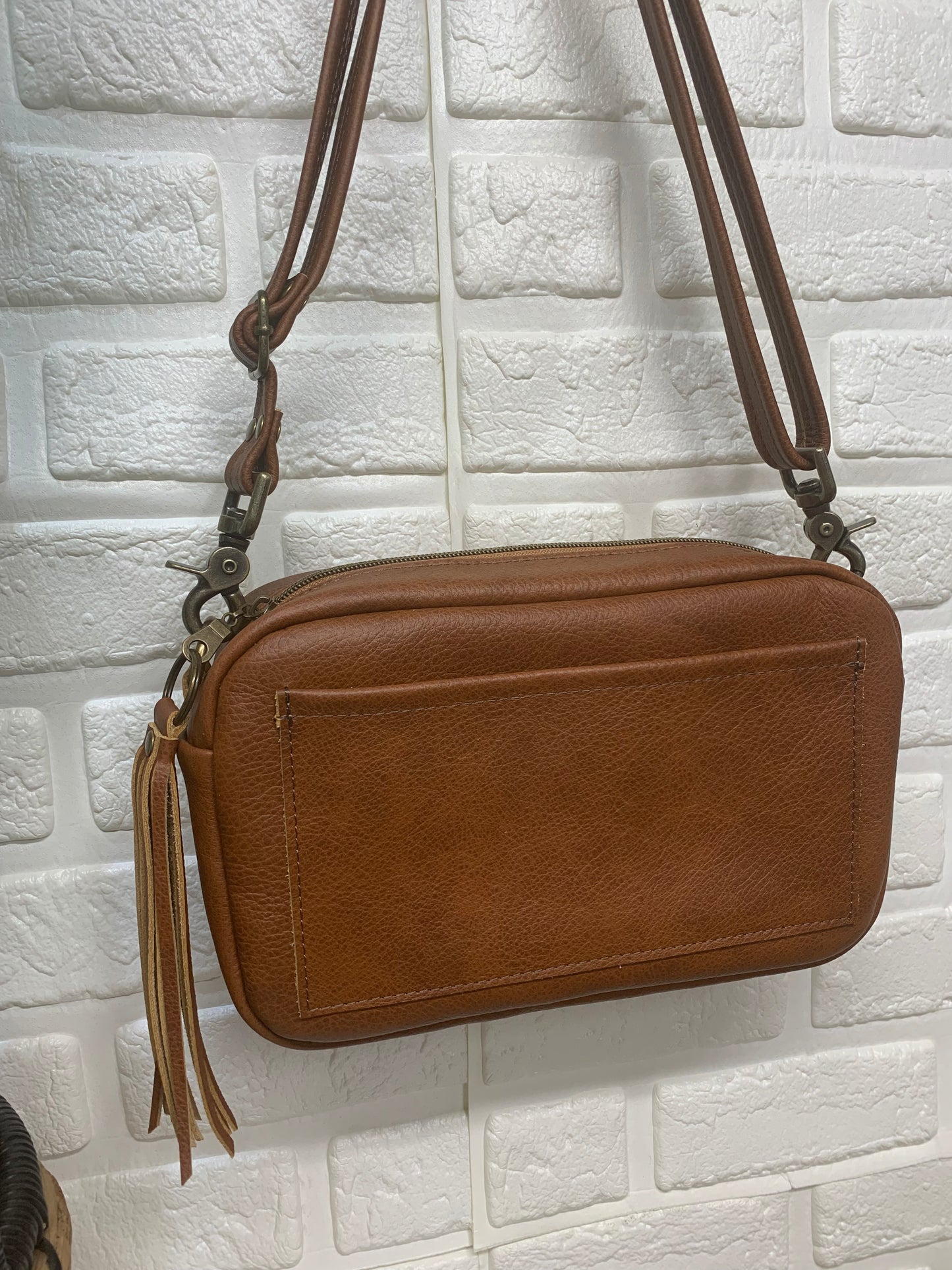 Emerald crossbody bag, Spice brown pebble grain leather