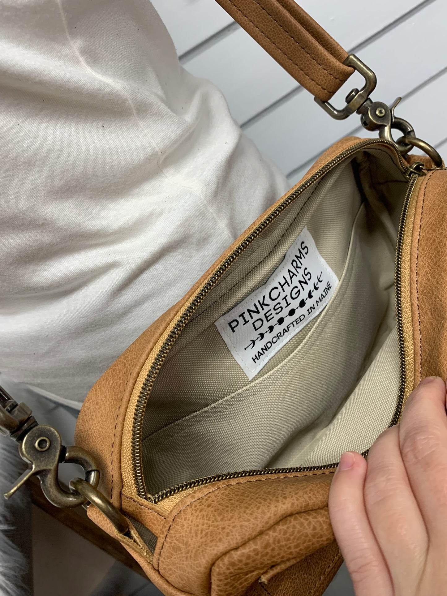 Emerald crossbody bag, Caramel brown pebble grain leather