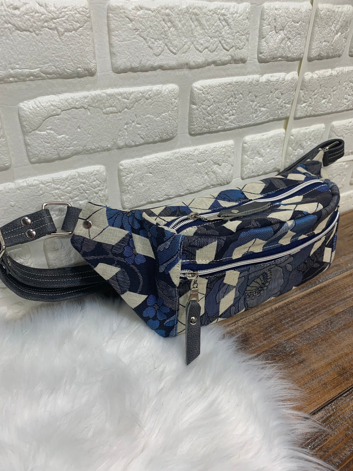 Jade Sling bag Woven Wings wrap scrap and grey leather crossbody
