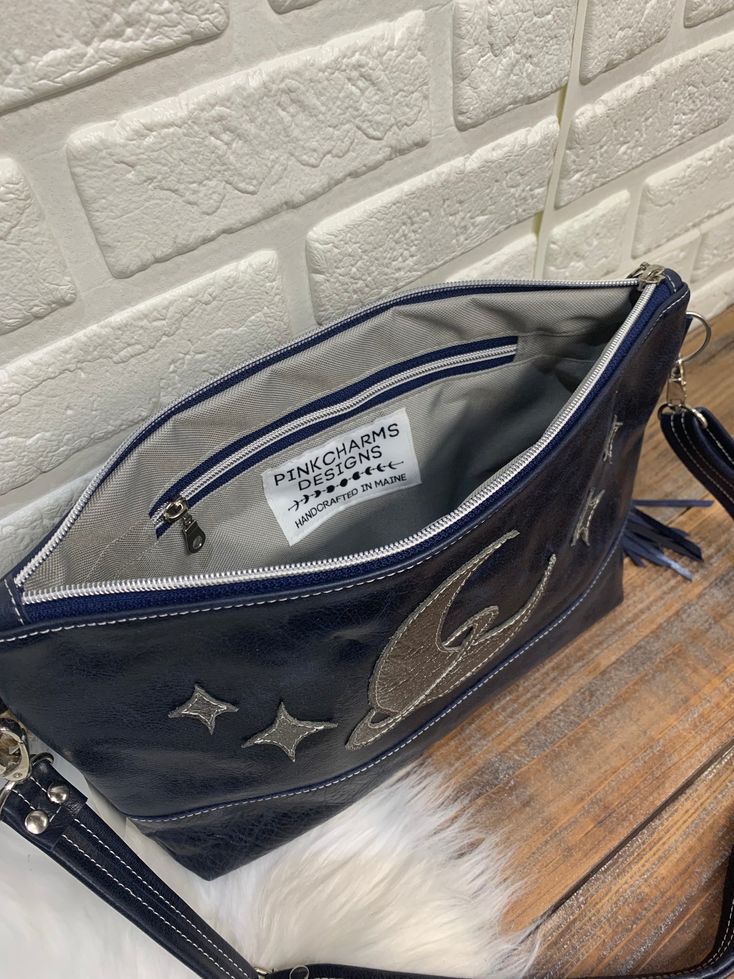 XL Ruby crossbody bag, metallic moon, Navy genuine leather