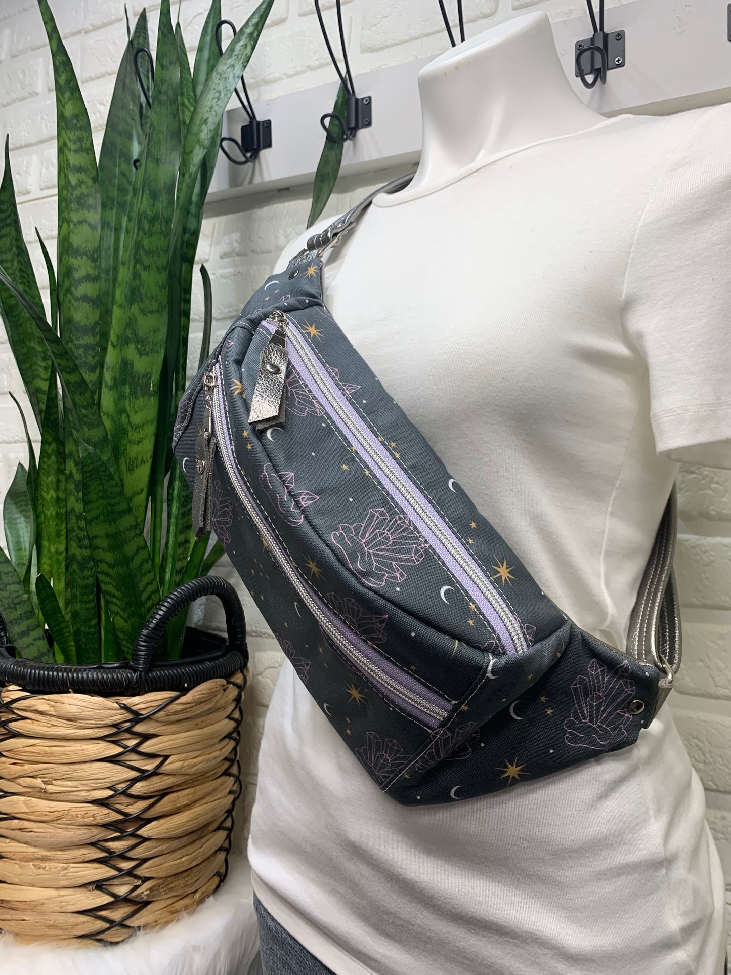 Jade Sling bag gemstone canvas and Metallic leather crossbody