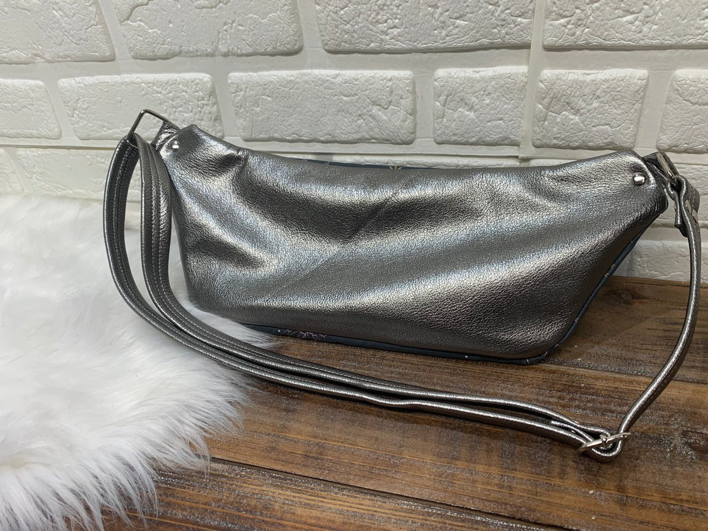 Jade Sling bag gemstone canvas and Metallic leather crossbody