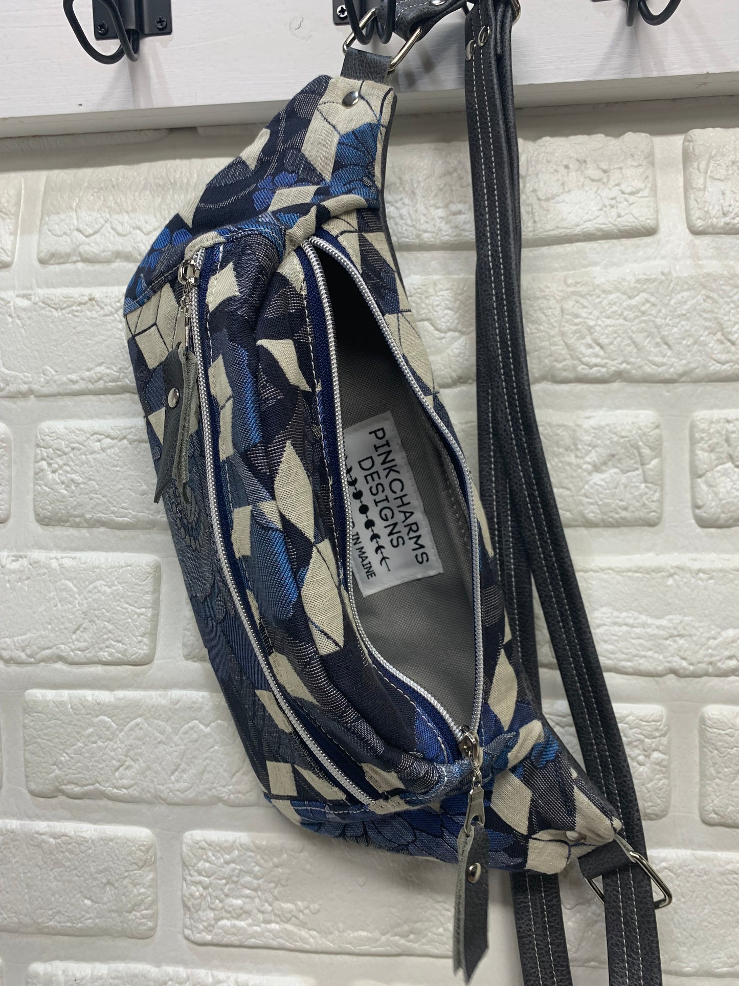Jade Sling bag Woven Wings wrap scrap and grey leather crossbody