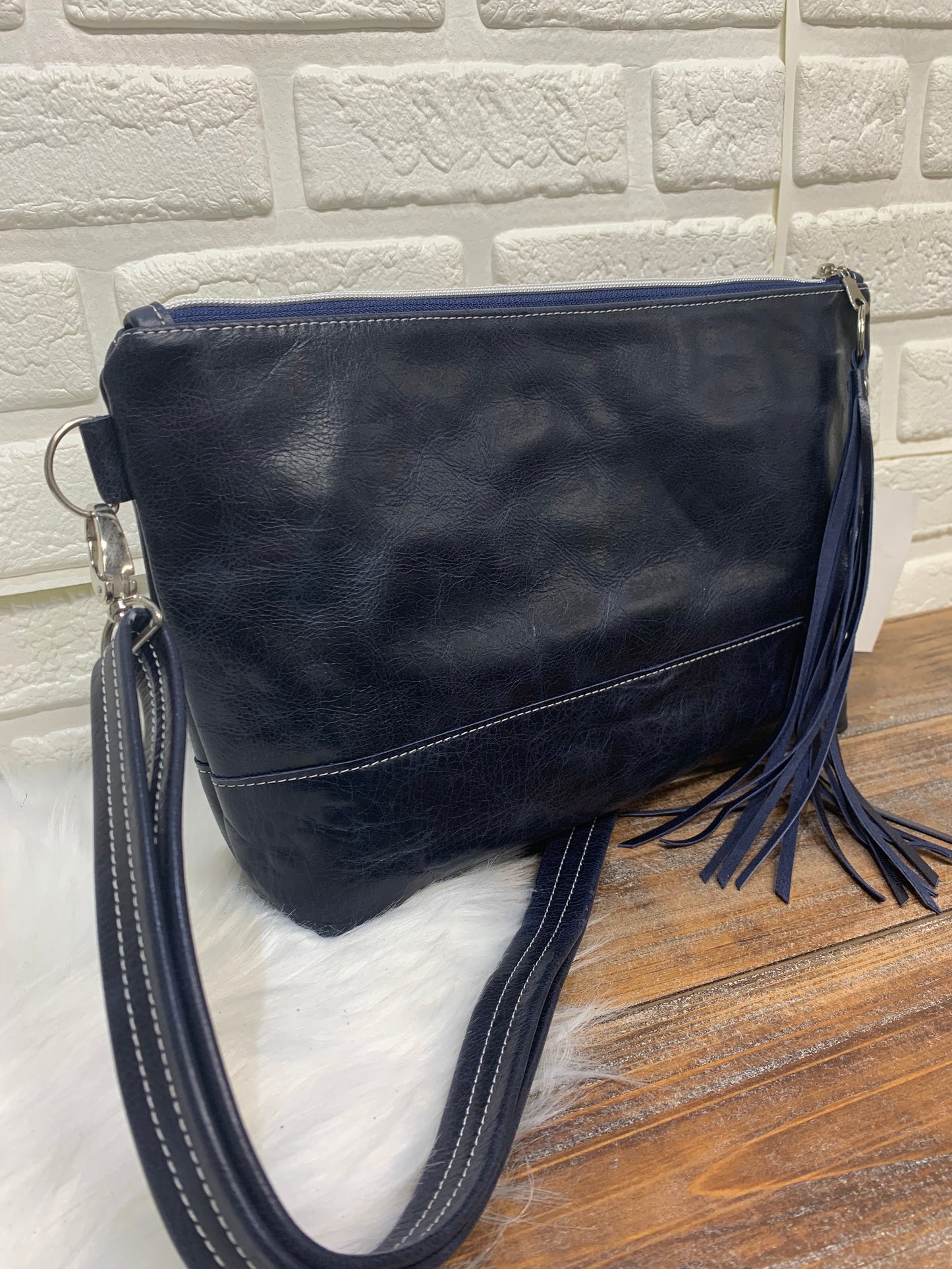 XL Ruby crossbody bag, metallic moon, Navy genuine leather