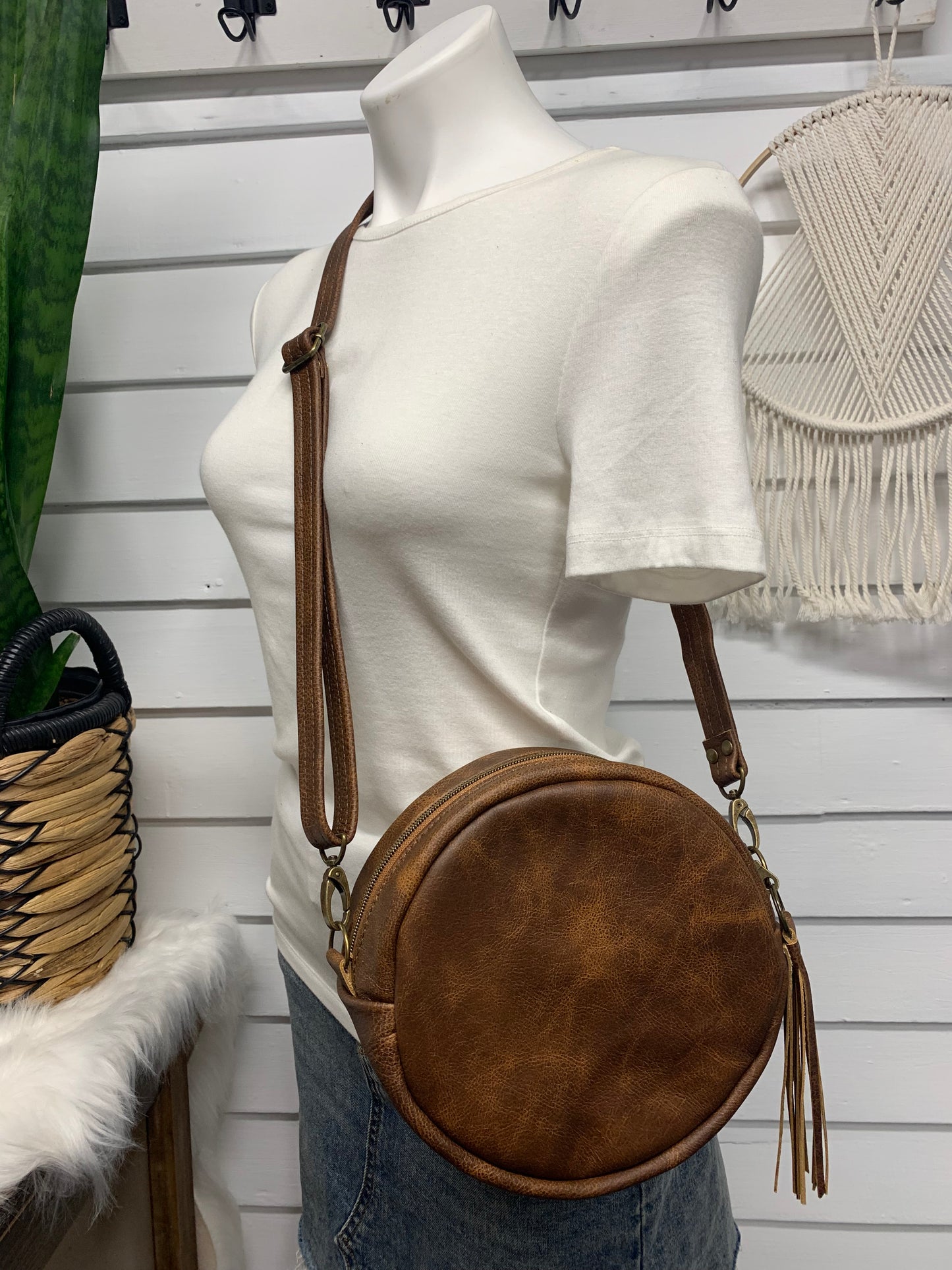 Moonstone crossbody bag, Pilot rock wool, brown leather, Canteen bag