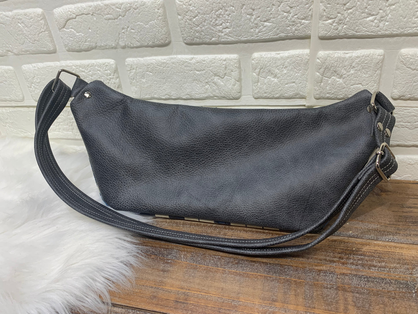 Jade Sling bag Woven Wings wrap scrap and grey leather crossbody