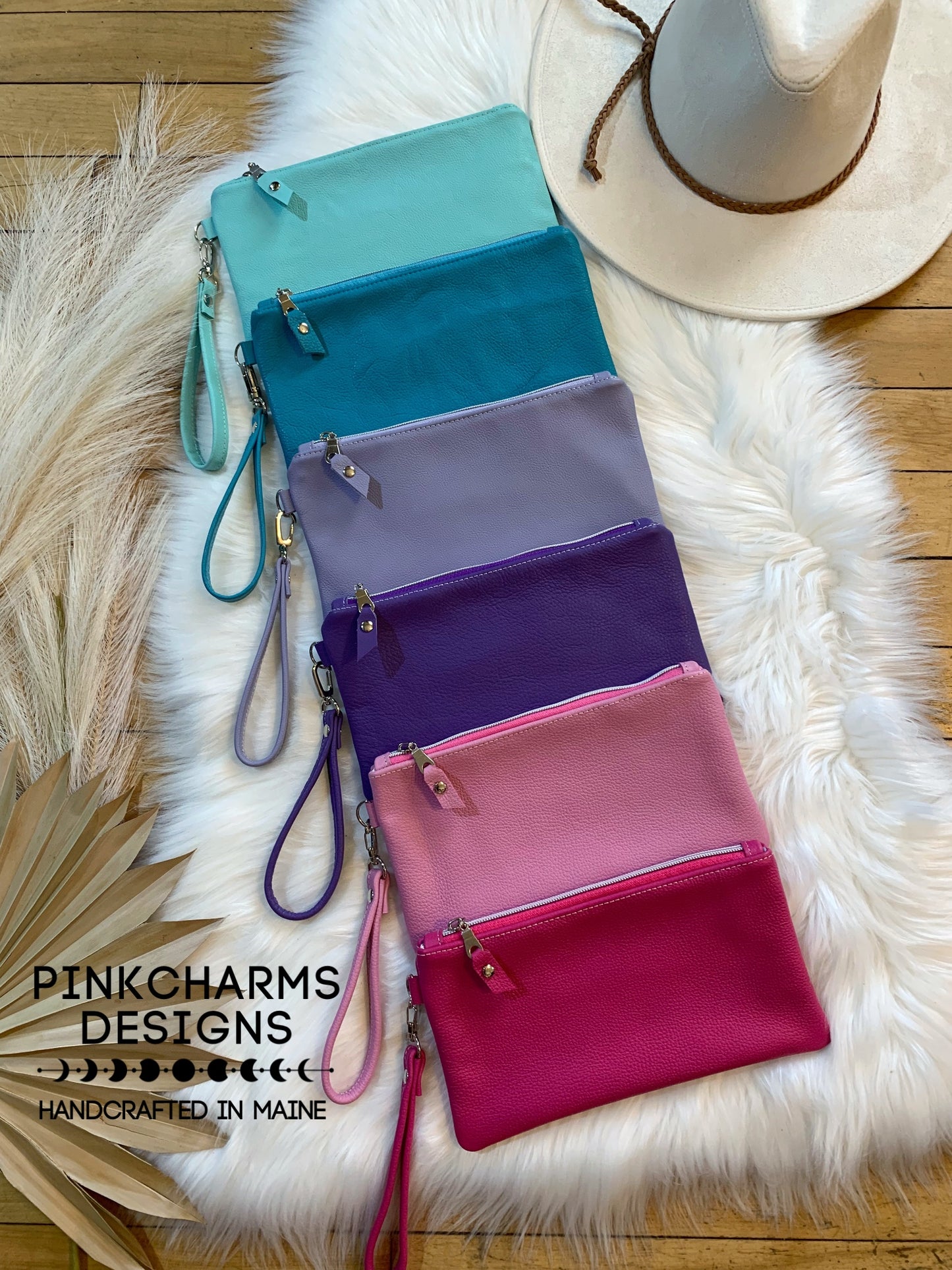 Aqua Leather wristlet wallet clutch