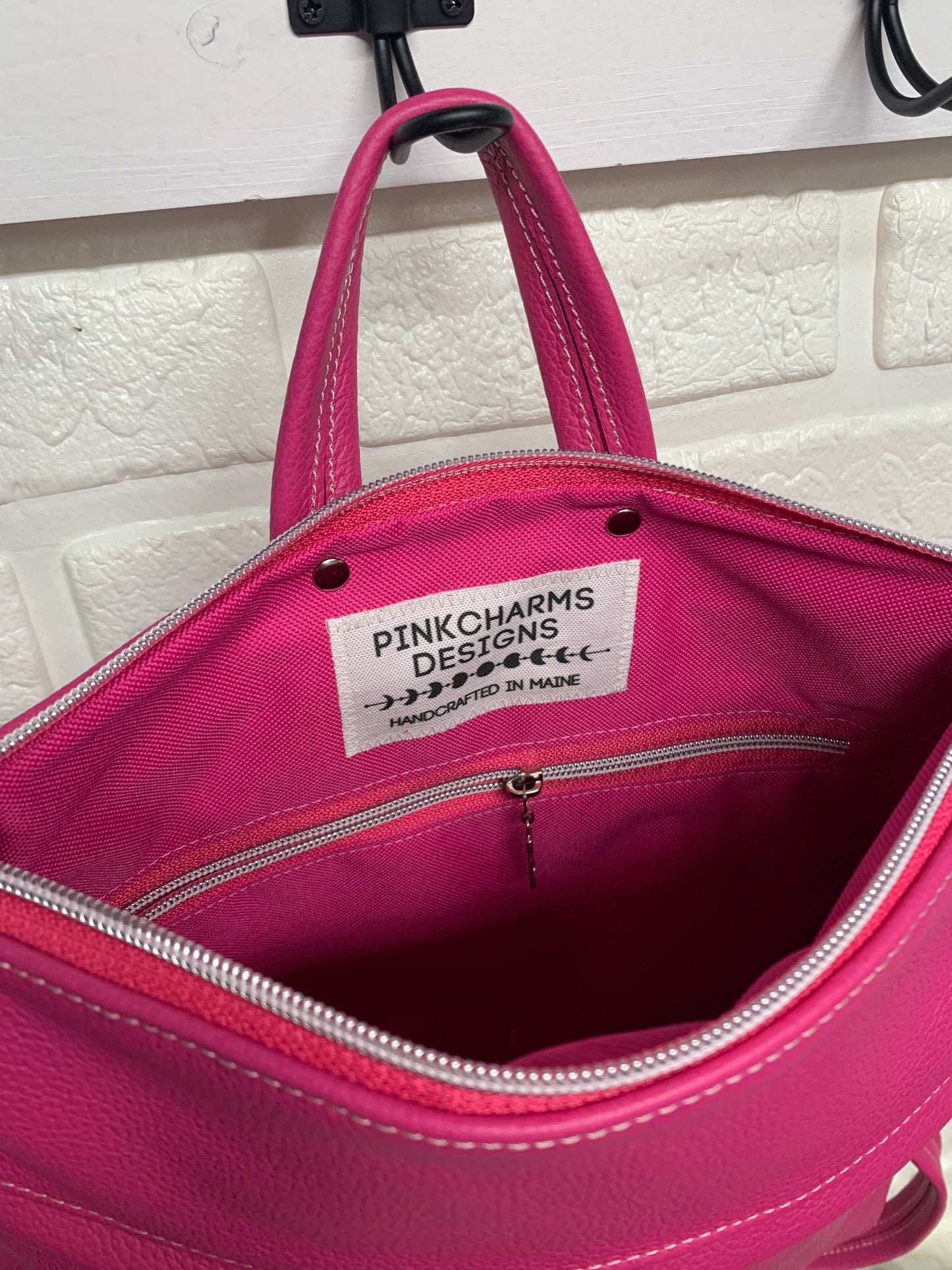 Pearl Backpack hot pink genuine leather
