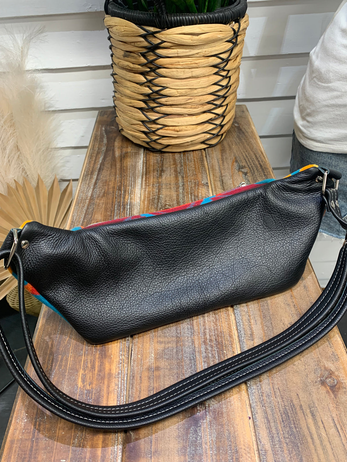 Jade Sling bag All Over Turquoise wool and black leather crossbody