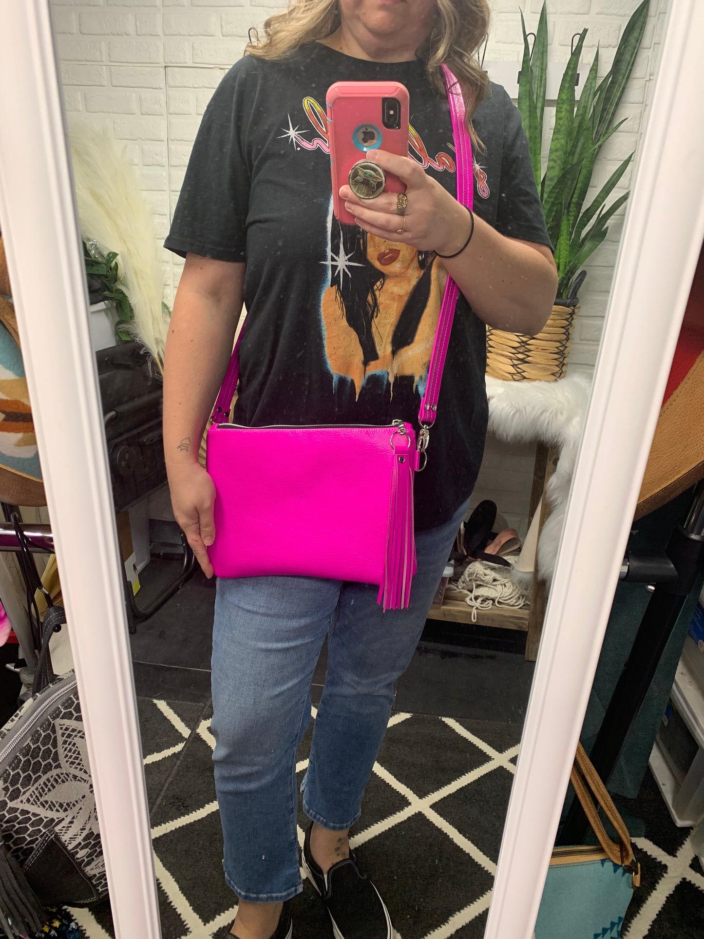 XL Clutch Dream pink cowhide genuine leather, crossbody