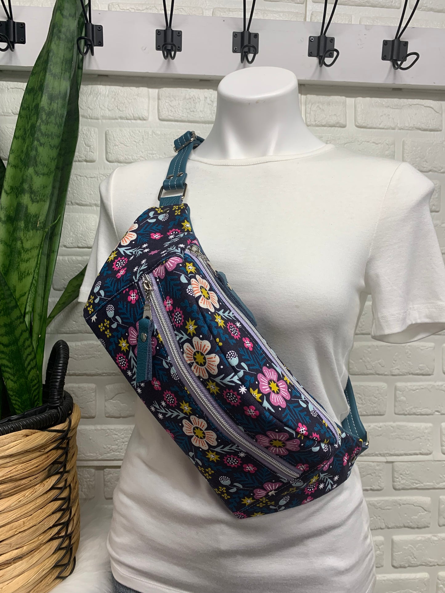 Jade Sling bag Wildflower Navy and Teal leather crossbody