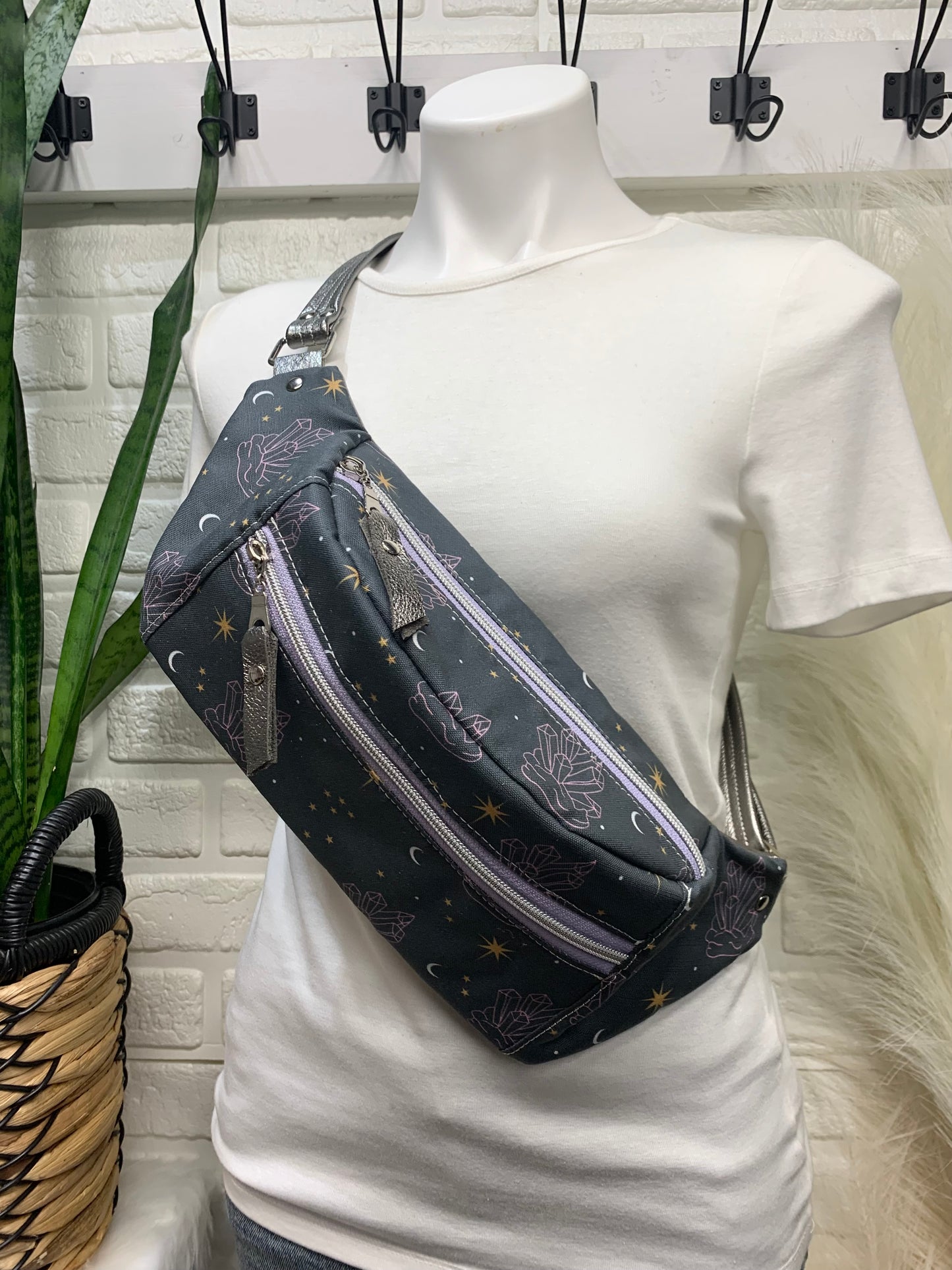 Jade Sling bag gemstone canvas and Metallic leather crossbody