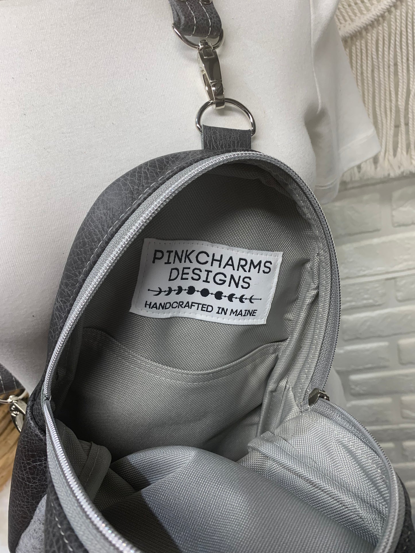Citrine Sling backpack Rancho Arroyo wool and grey leather