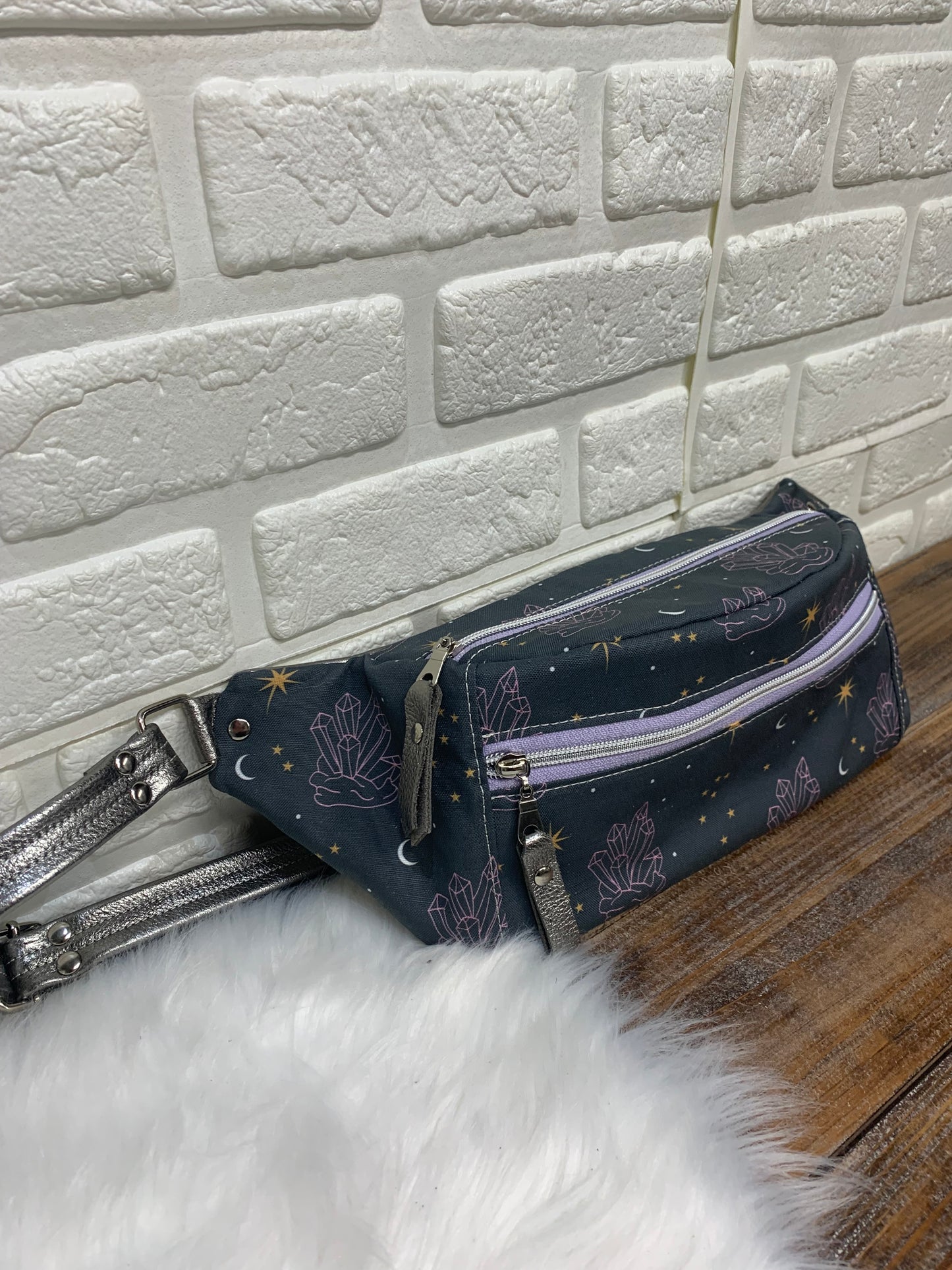 Jade Sling bag gemstone canvas and Metallic leather crossbody