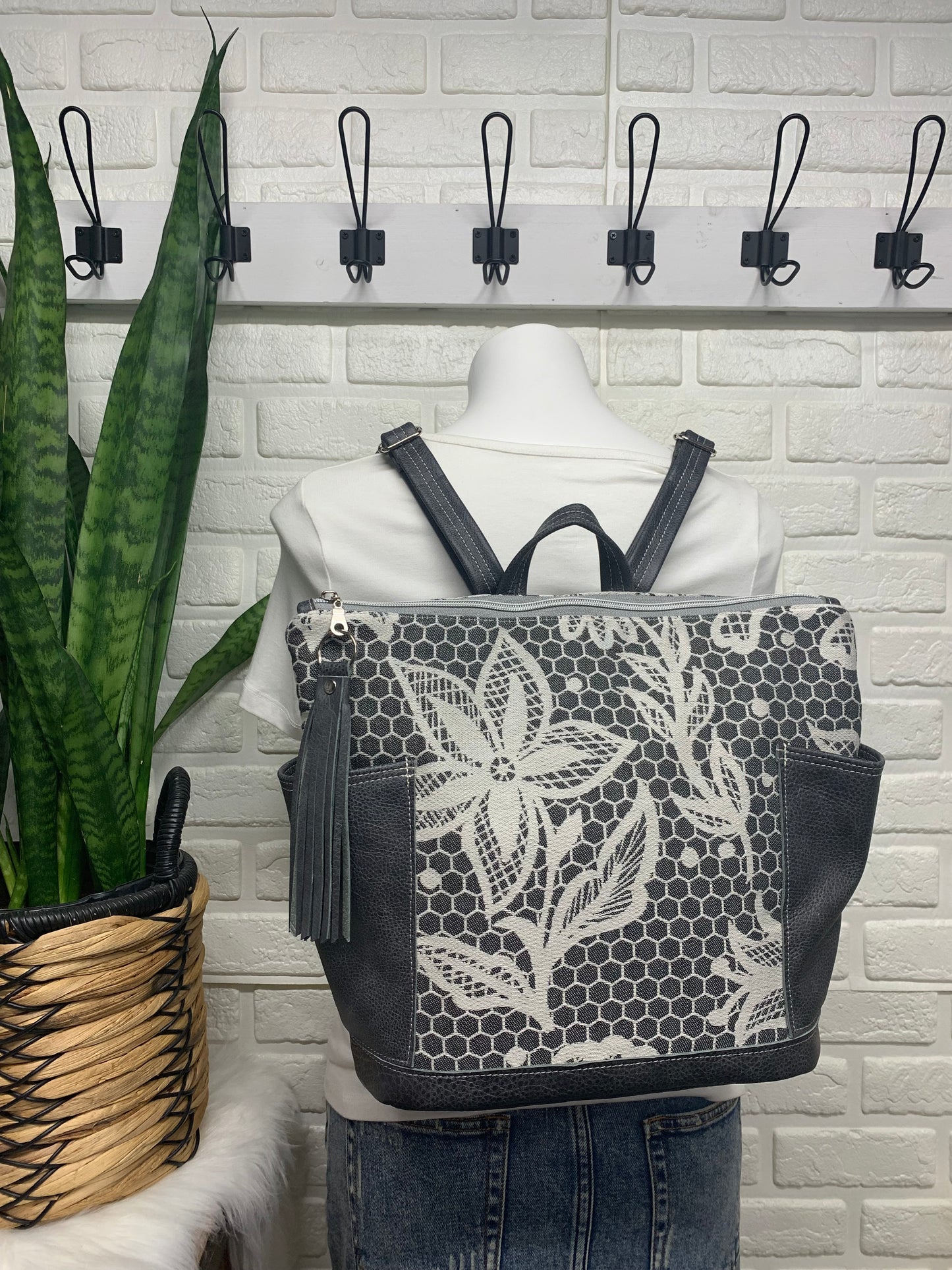 Bucket backpack with side pockets, Smitten wovens wrap scrap