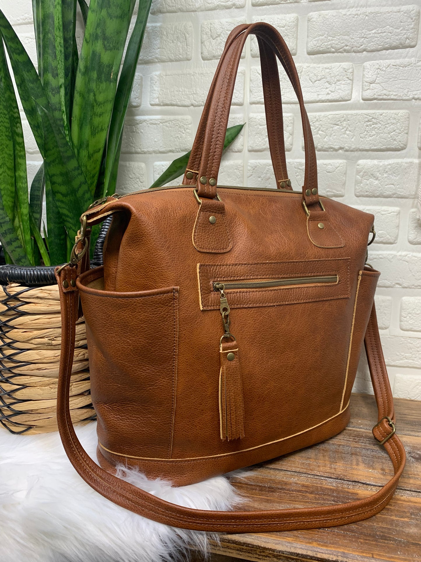 Custom Day bag in all leather, convertible strap, shoulder, crossbody, backpack