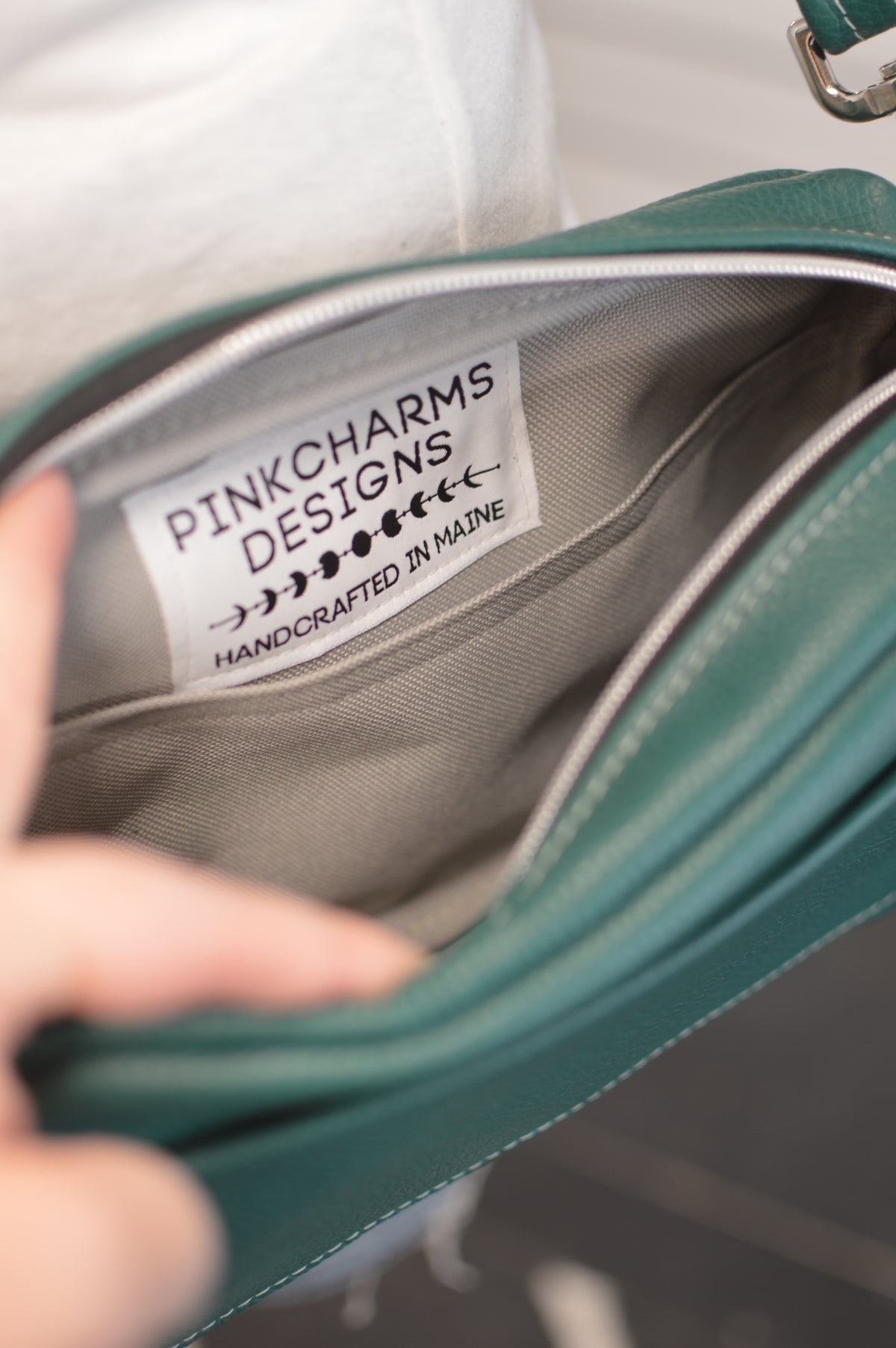 Emerald crossbody bag, Pavone Italian pebble grain leather