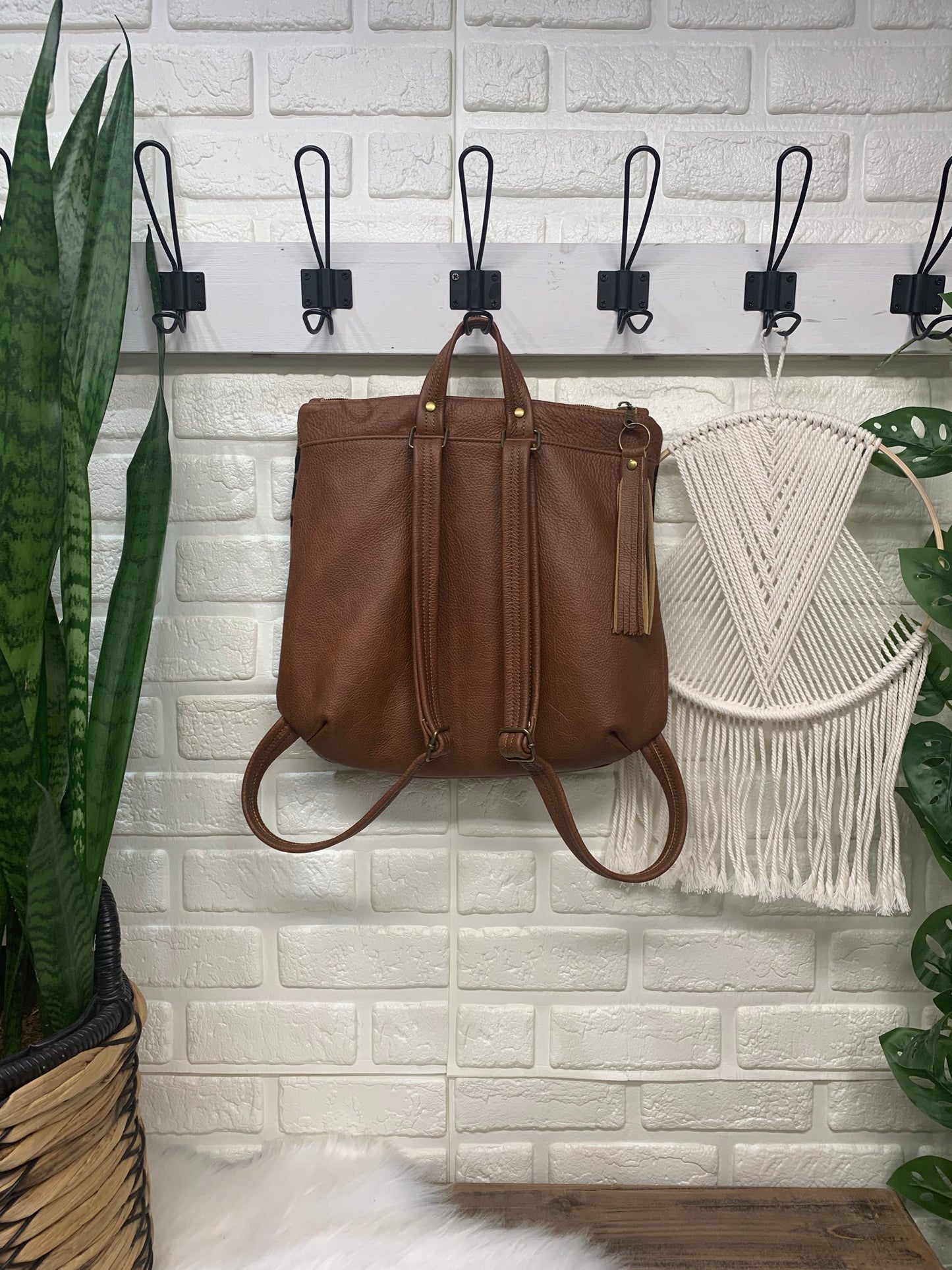 Pearl Backpack wool and spice brown genuine leather, Rancho Arroyo wool
