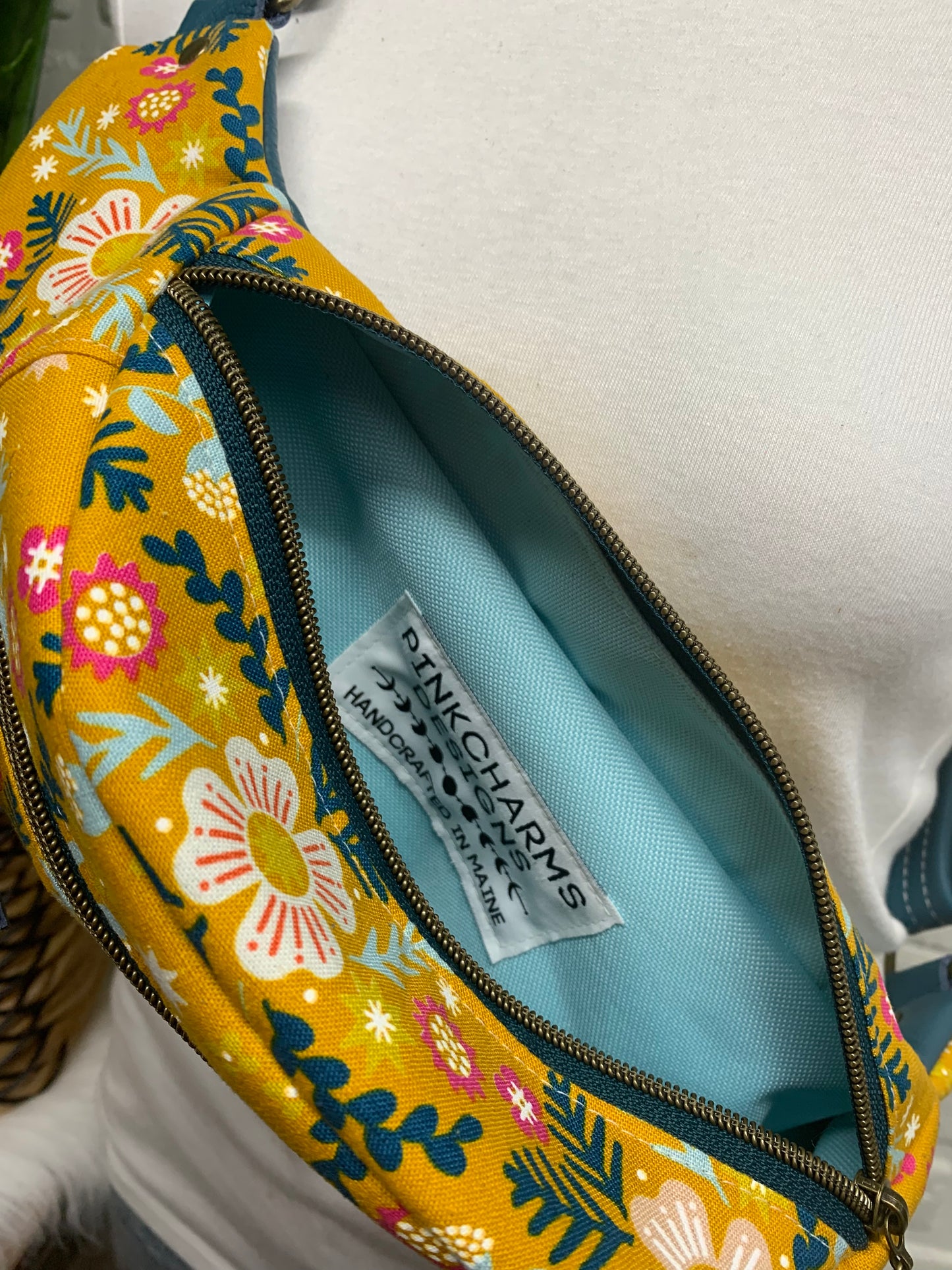 Jade Sling bag Wildflower Yellow and Teal leather crossbody