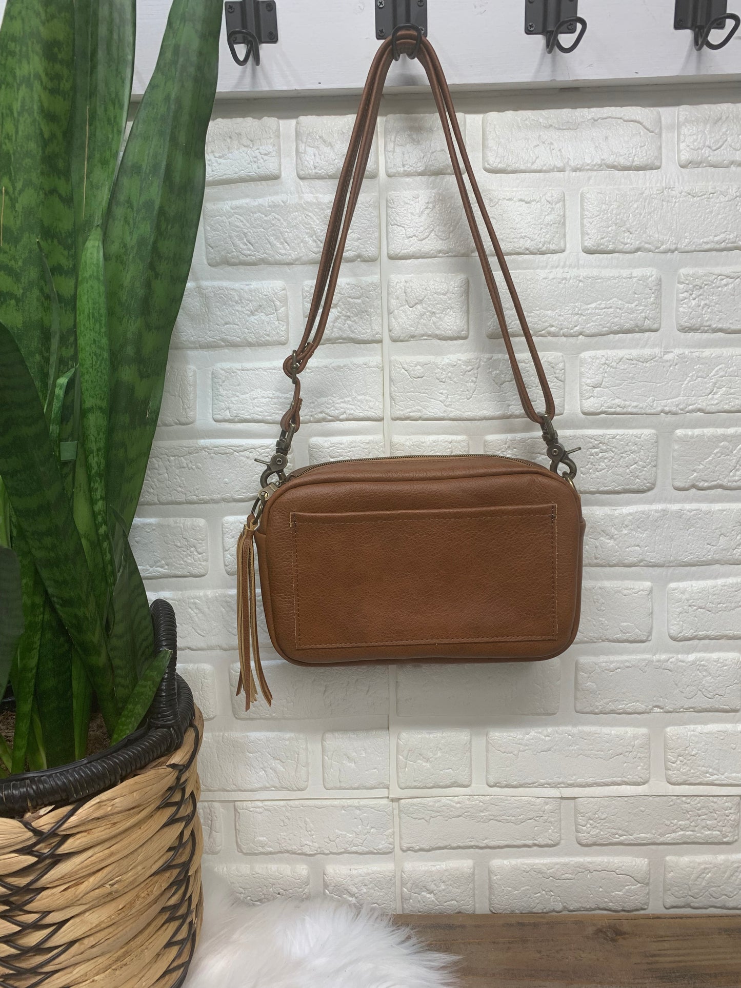 Emerald crossbody bag, Spice brown pebble grain leather