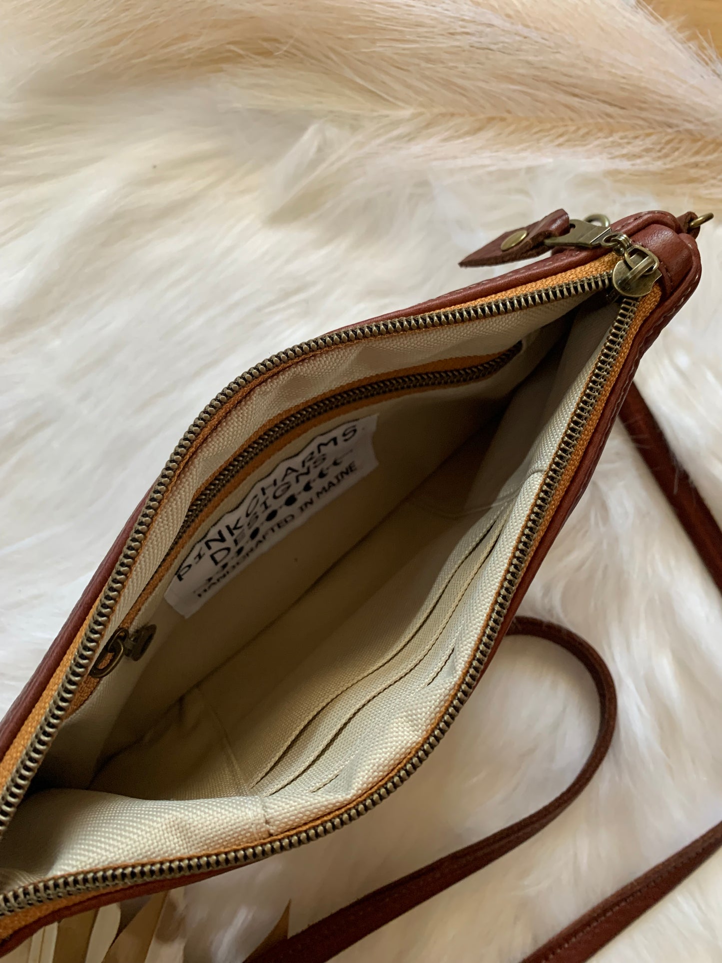 Moon phase brandy leather crossbody clutch, leopard leather