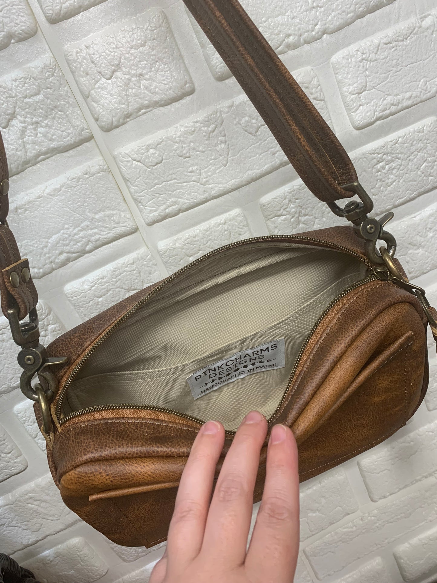 Emerald crossbody bag, Saddle brown pebble grain leather
