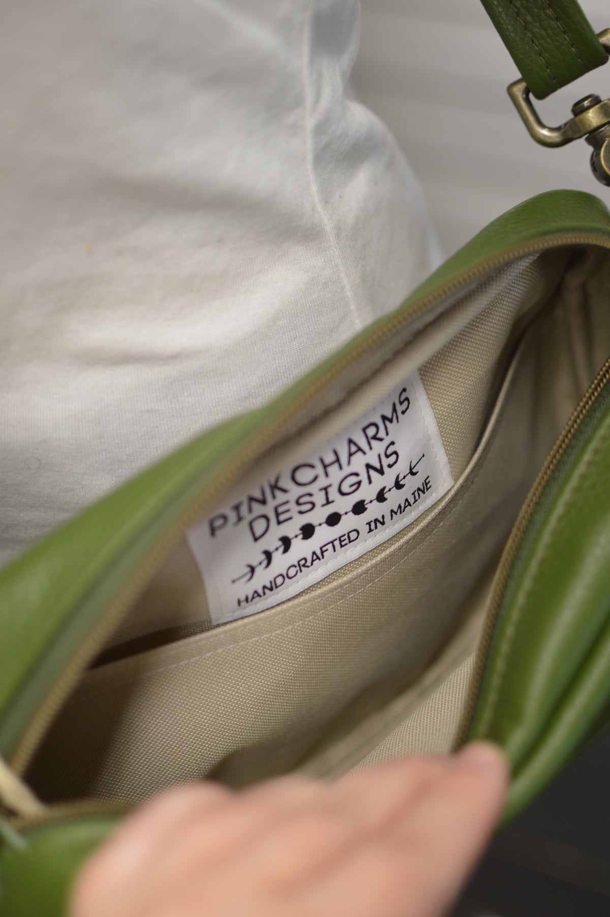 Emerald crossbody bag, Olive green Italian pebble grain leather