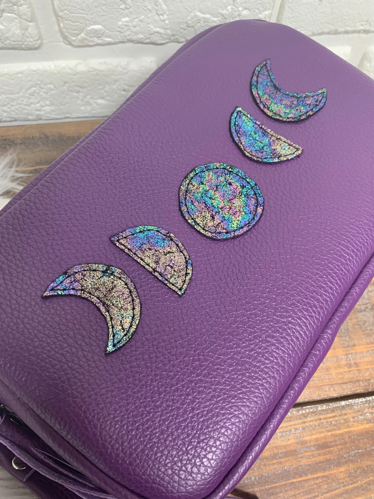 Emerald crossbody bag, Moon Phase, Purple genuine leather, Camera bag
