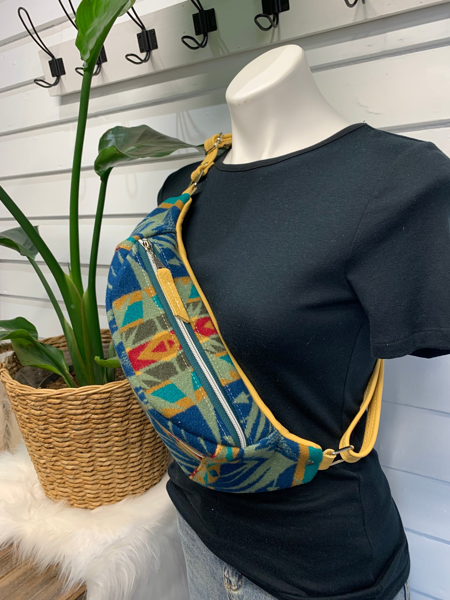 Jade Sling bag Echo Peaks wool and yellow leather crossbody bag