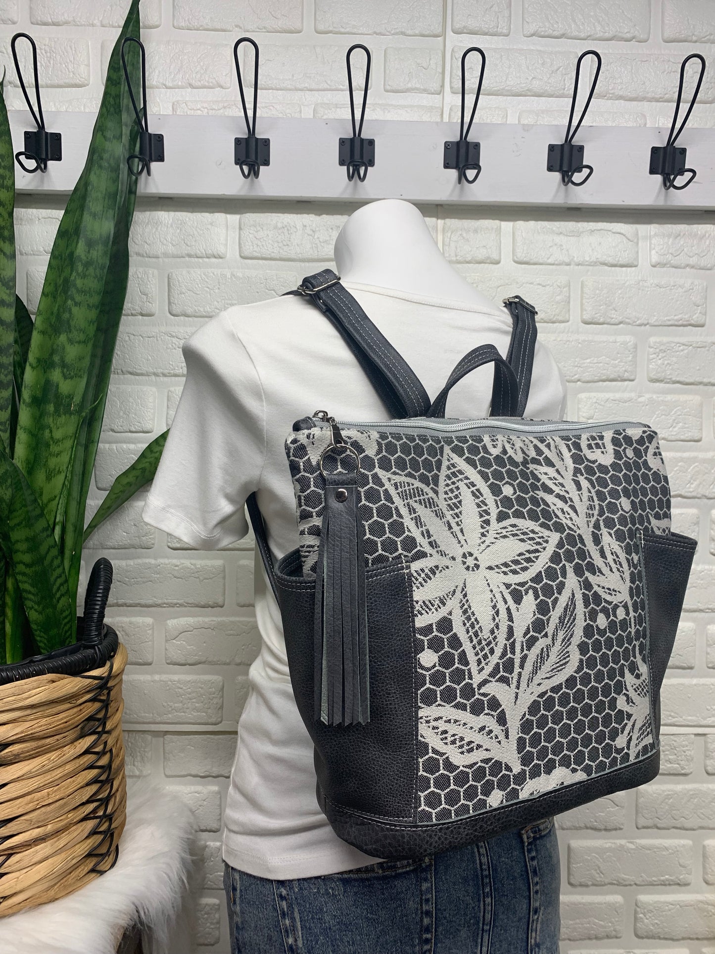 Bucket backpack with side pockets, Smitten wovens wrap scrap