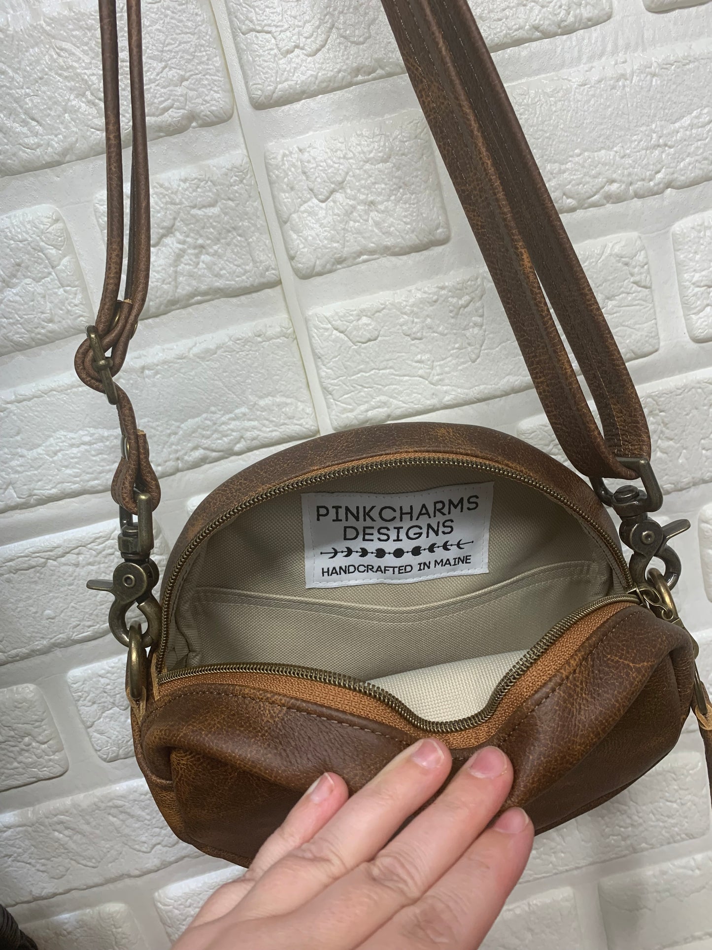 Moonstone crossbody bag, Saddle brown leather, Circle bag