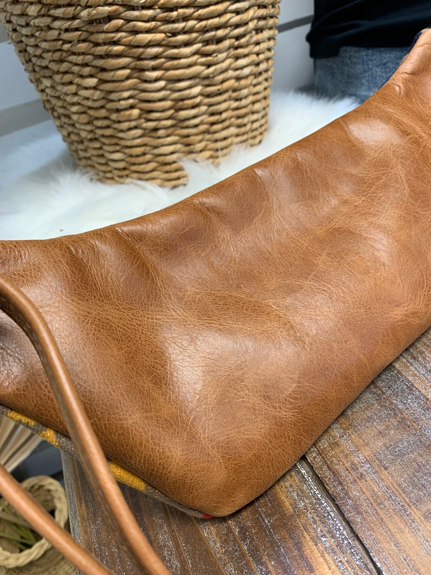 Jade Sling bag Pilot Rock wool and distressed brown leather crossbody