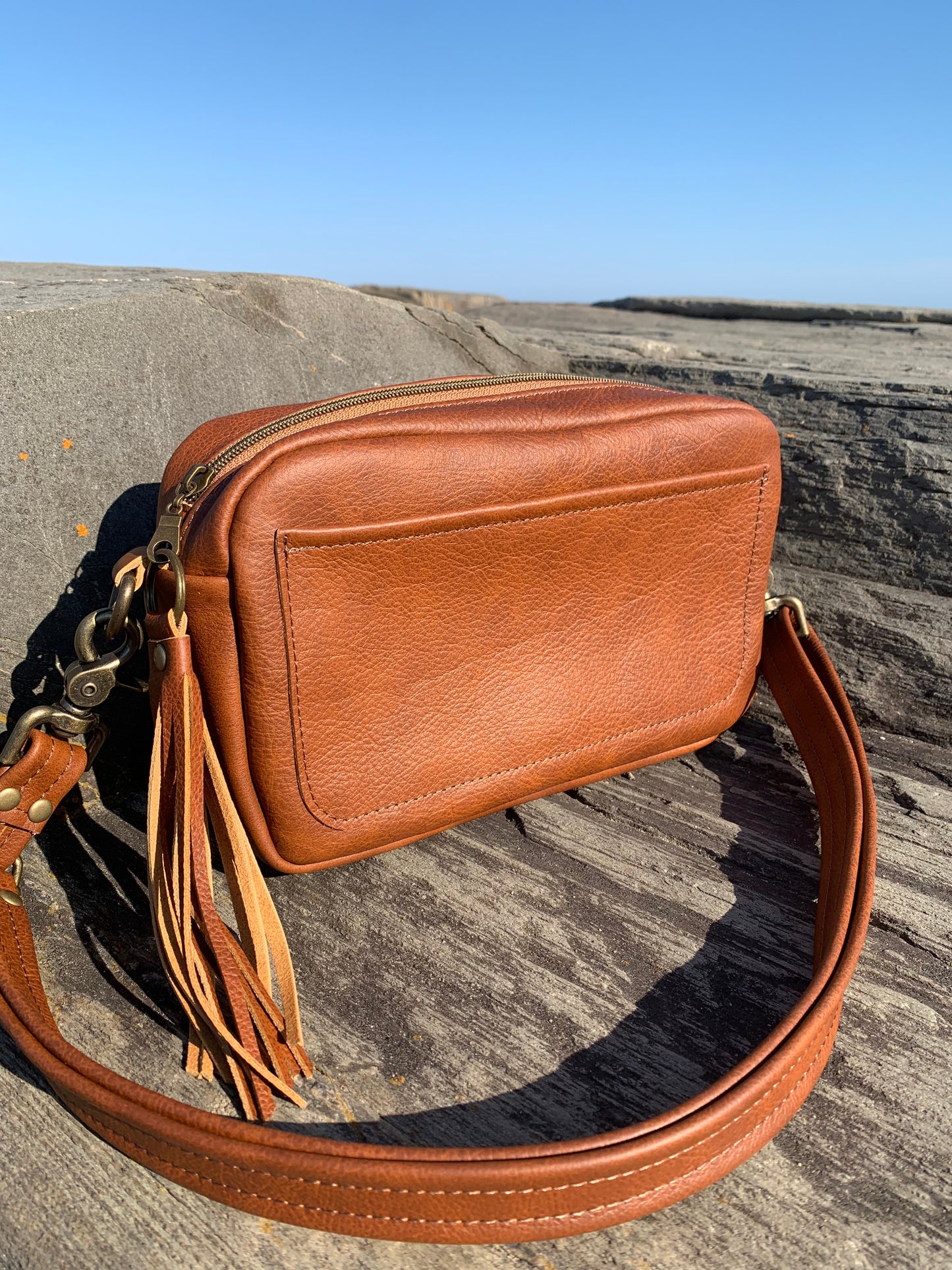 Emerald crossbody bag, Spice brown pebble grain leather