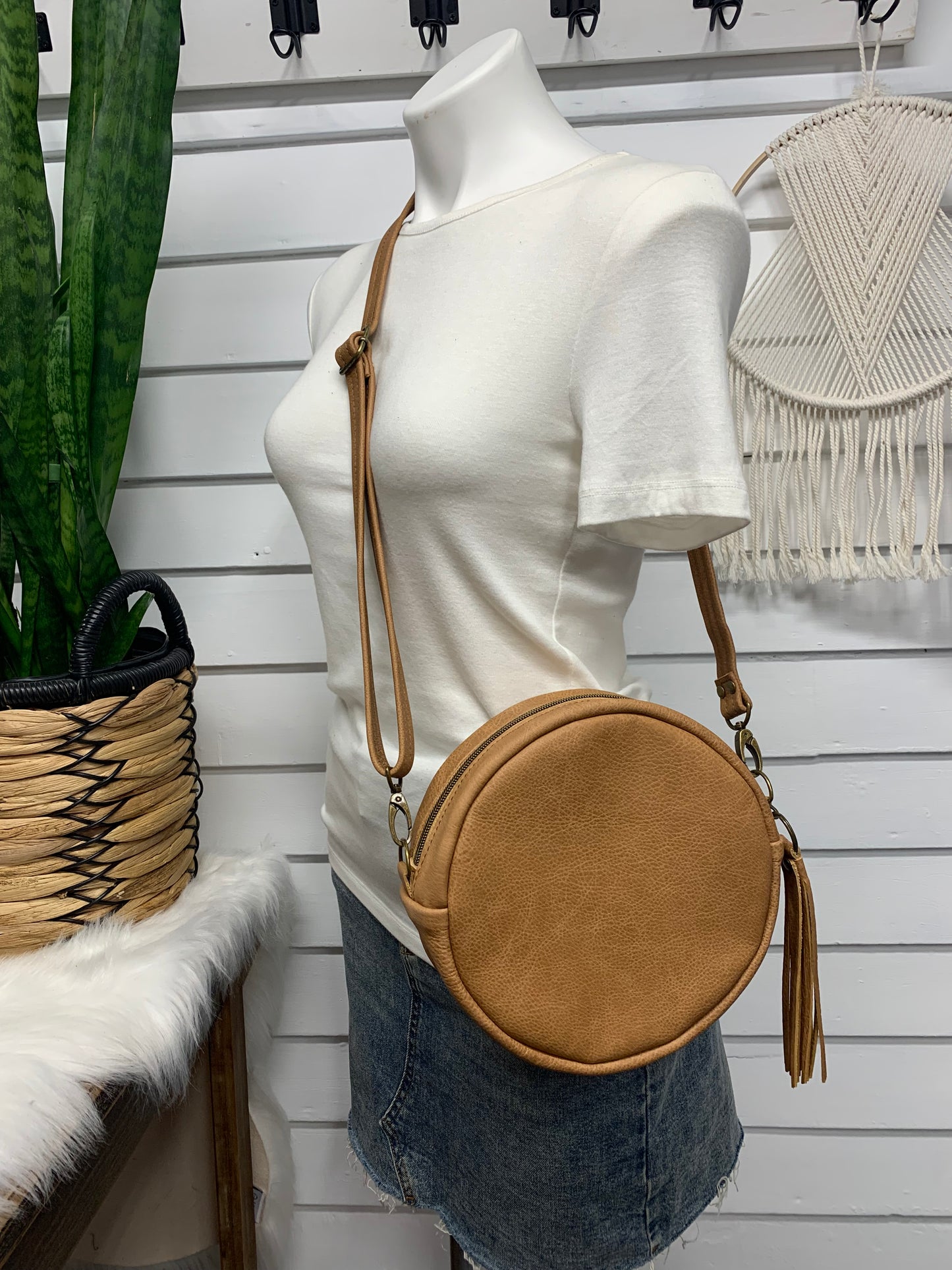 Moonstone crossbody bag, Rancho Arroyo black wool, Circle bag