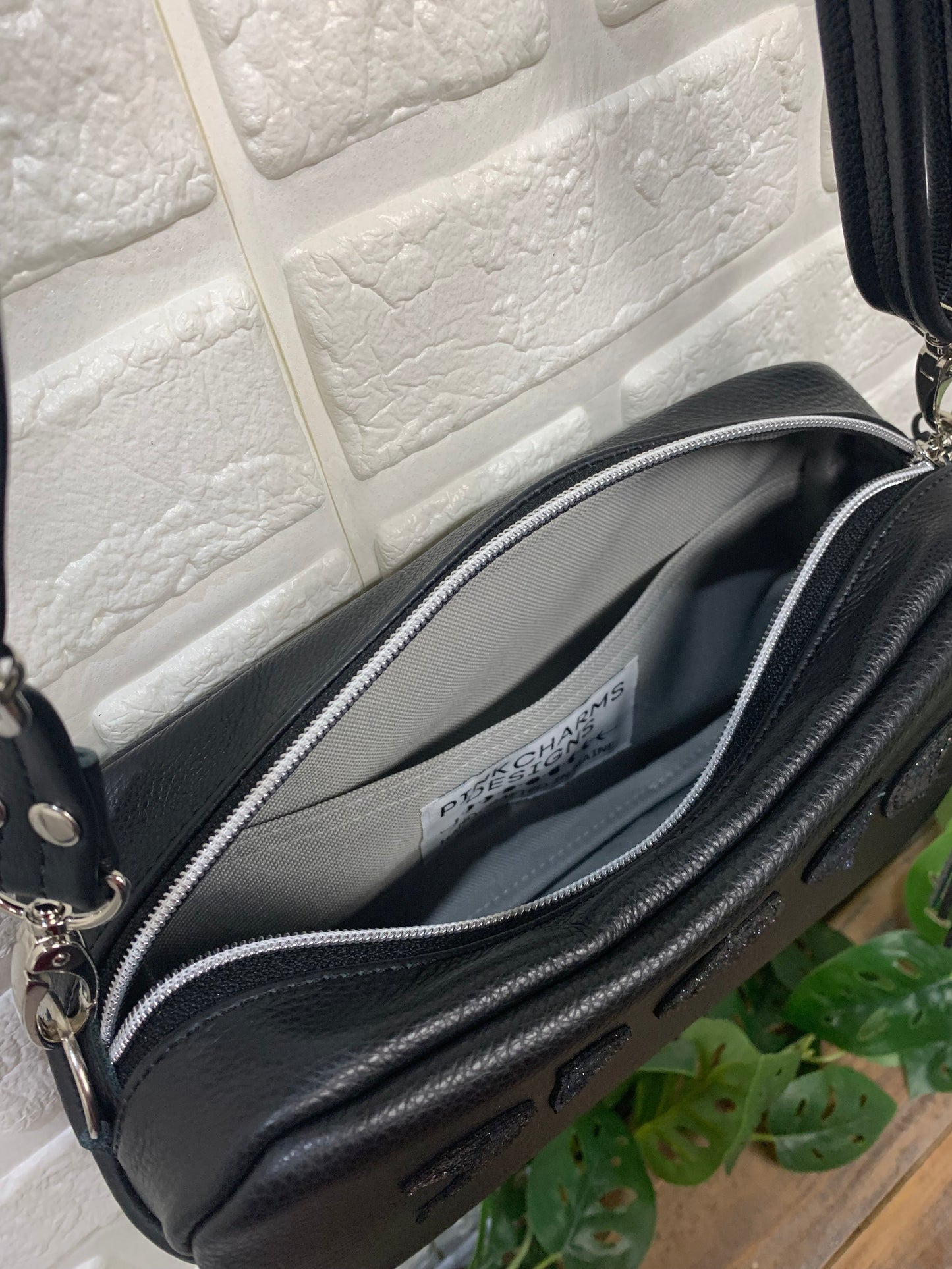 Emerald crossbody bag, Moon Phase, Purple genuine leather, Camera bag