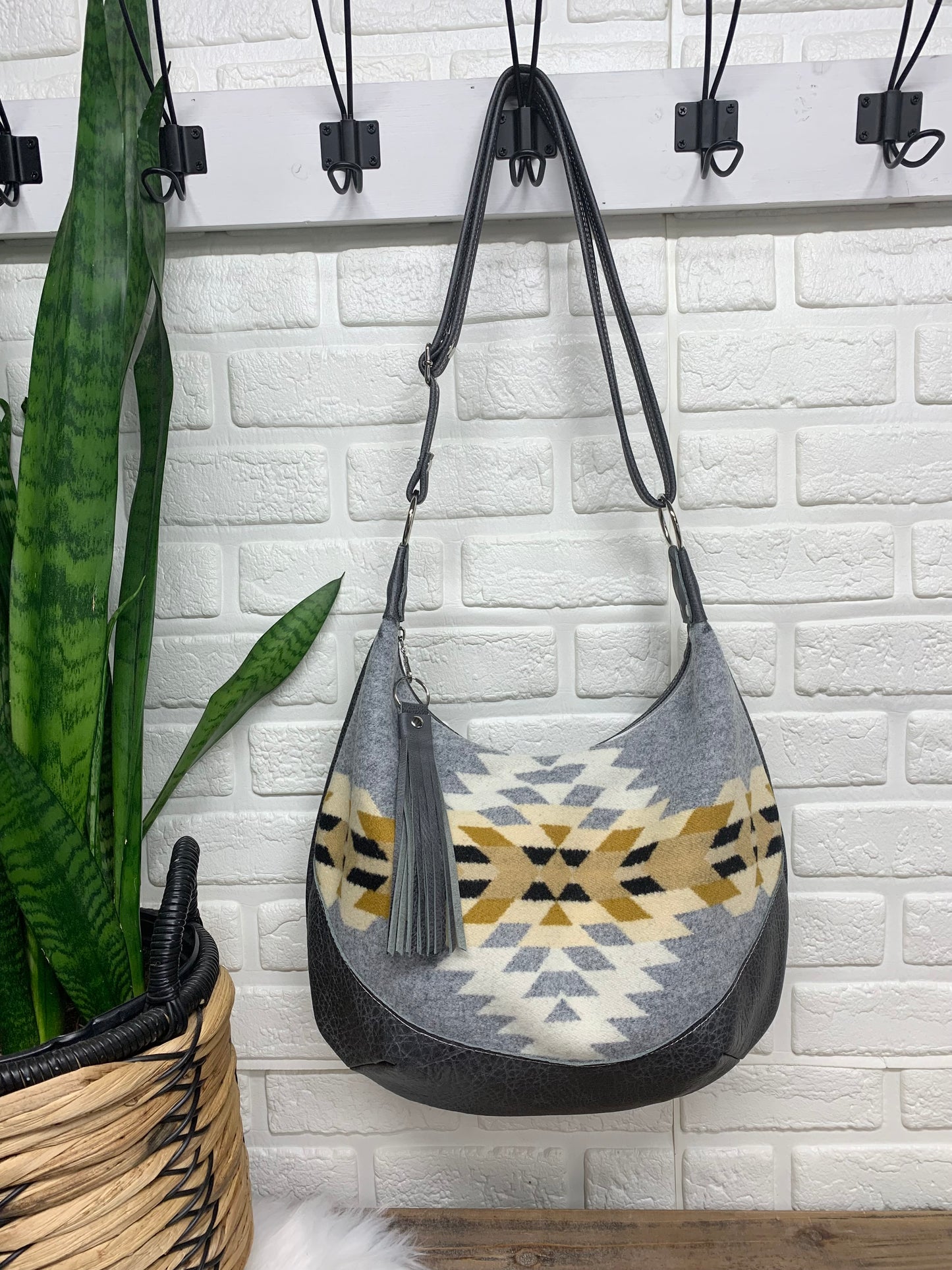 Wool and Grey leather hobo bag, Rancho Arroyo Silver wool