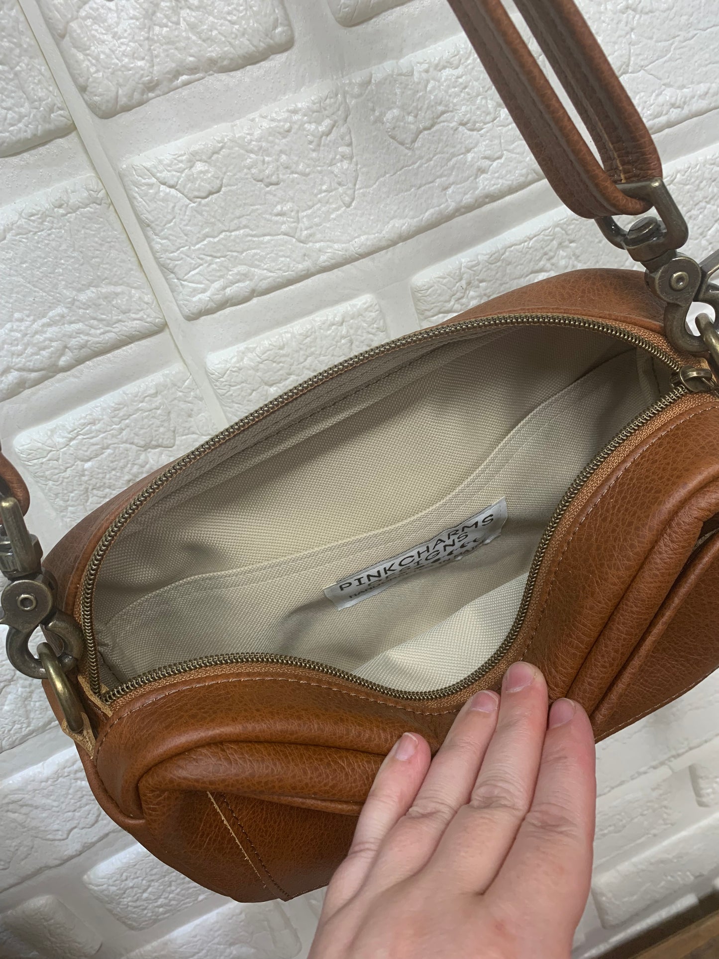 Emerald crossbody bag, Spice brown pebble grain leather