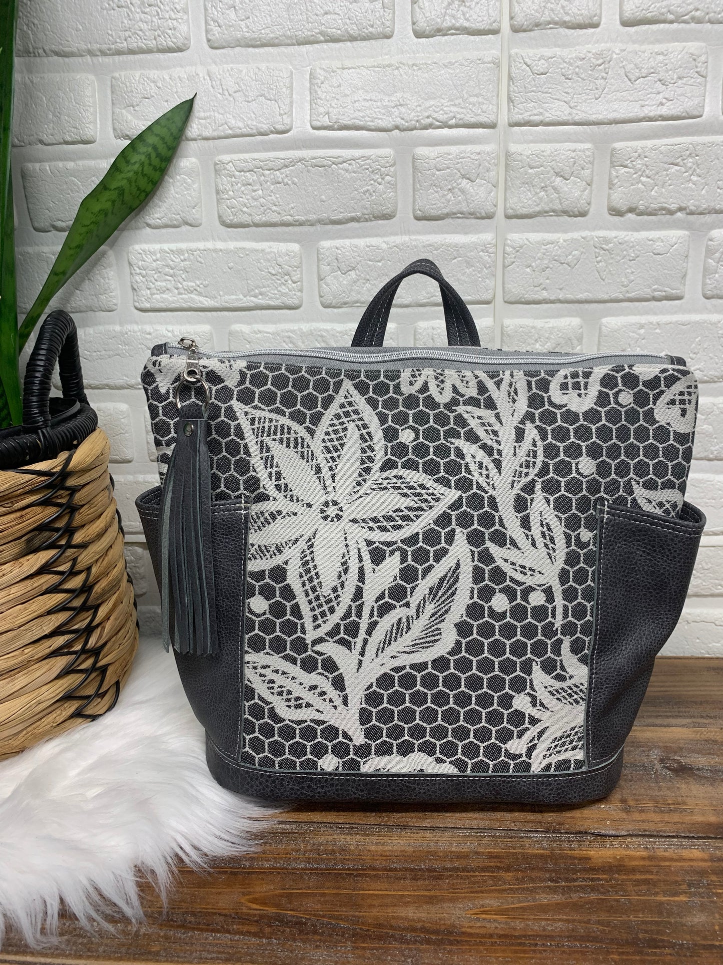 Bucket backpack with side pockets, Smitten wovens wrap scrap