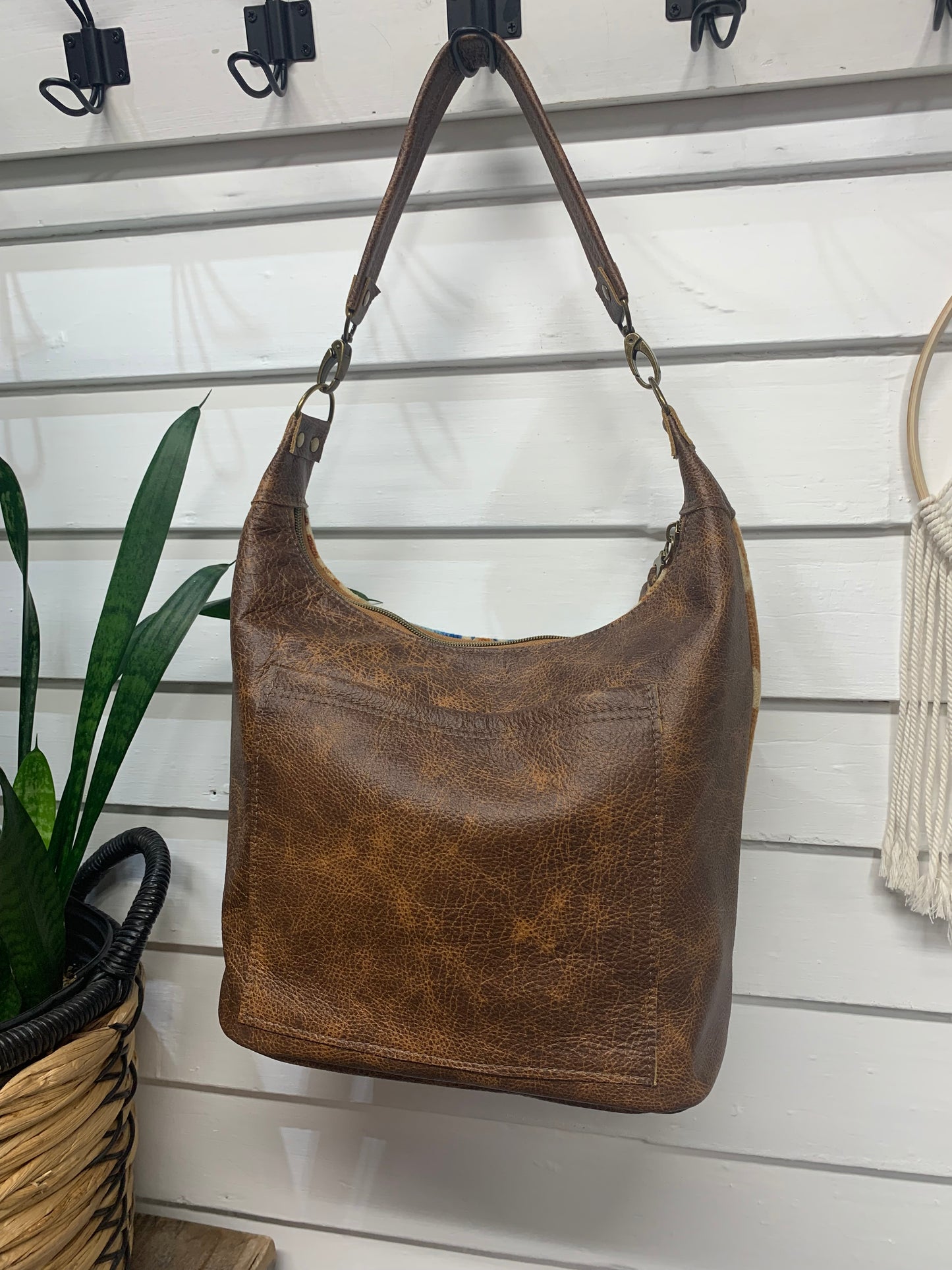 Jasper Bucket bag, Pagosa Springs wool, saddle brown leather