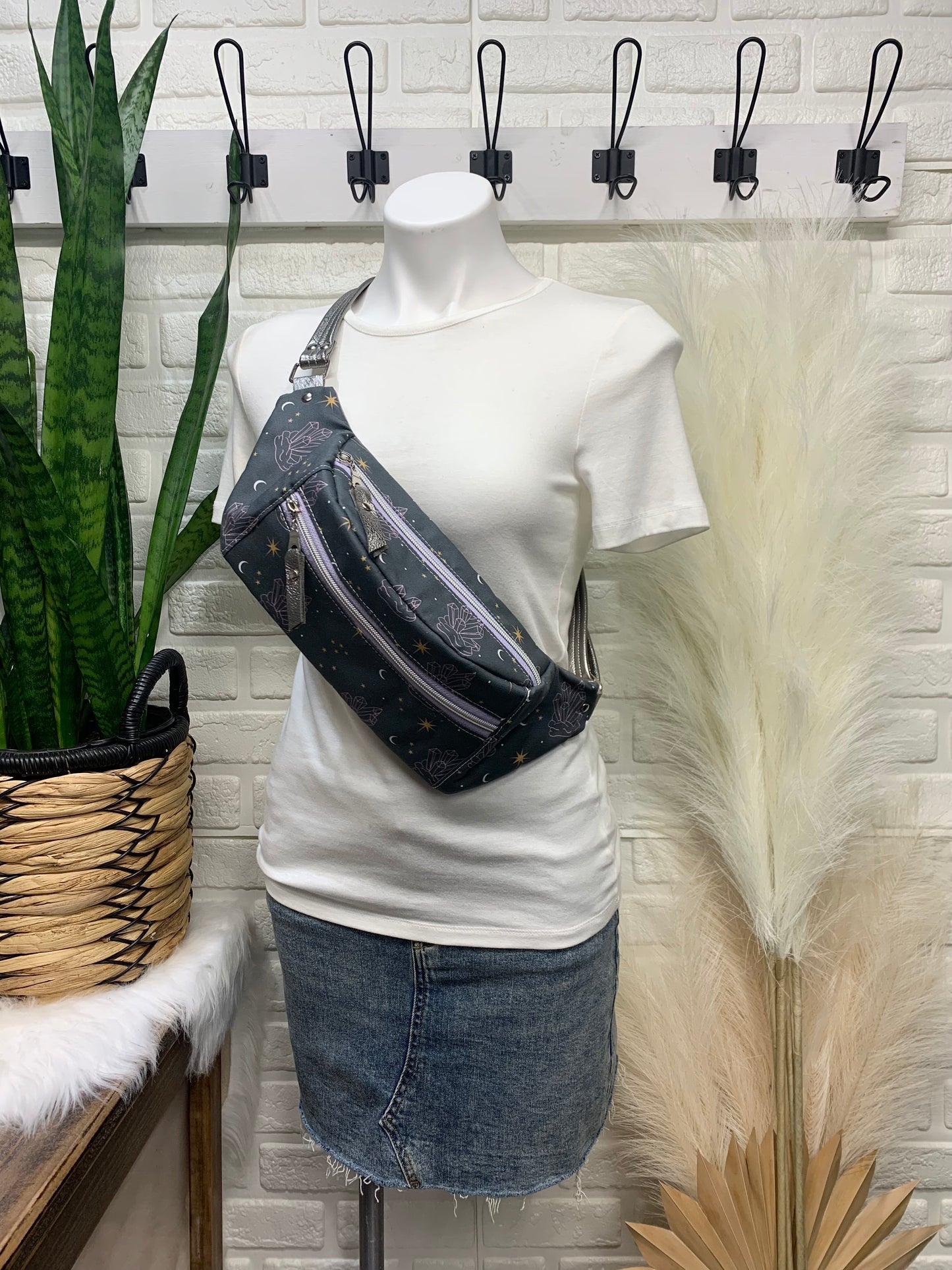 Jade Sling bag gemstone canvas and Metallic leather crossbody