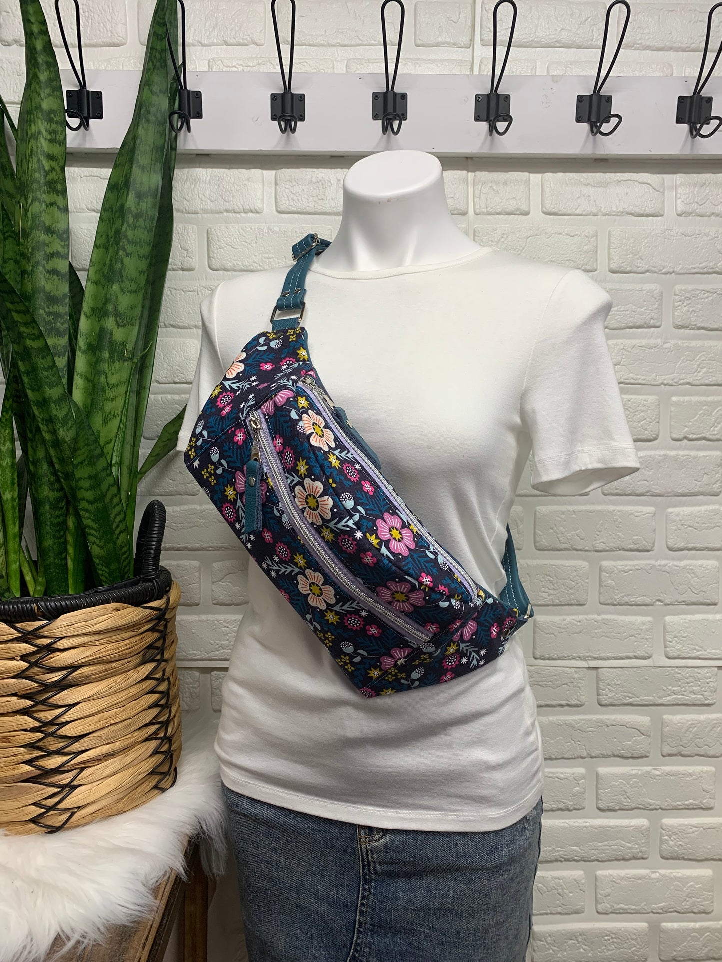 Jade Sling bag Wildflower Navy and Teal leather crossbody