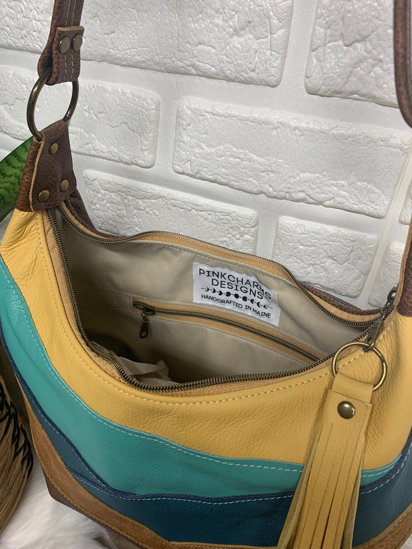 Patchwork leather hobo bag, beach