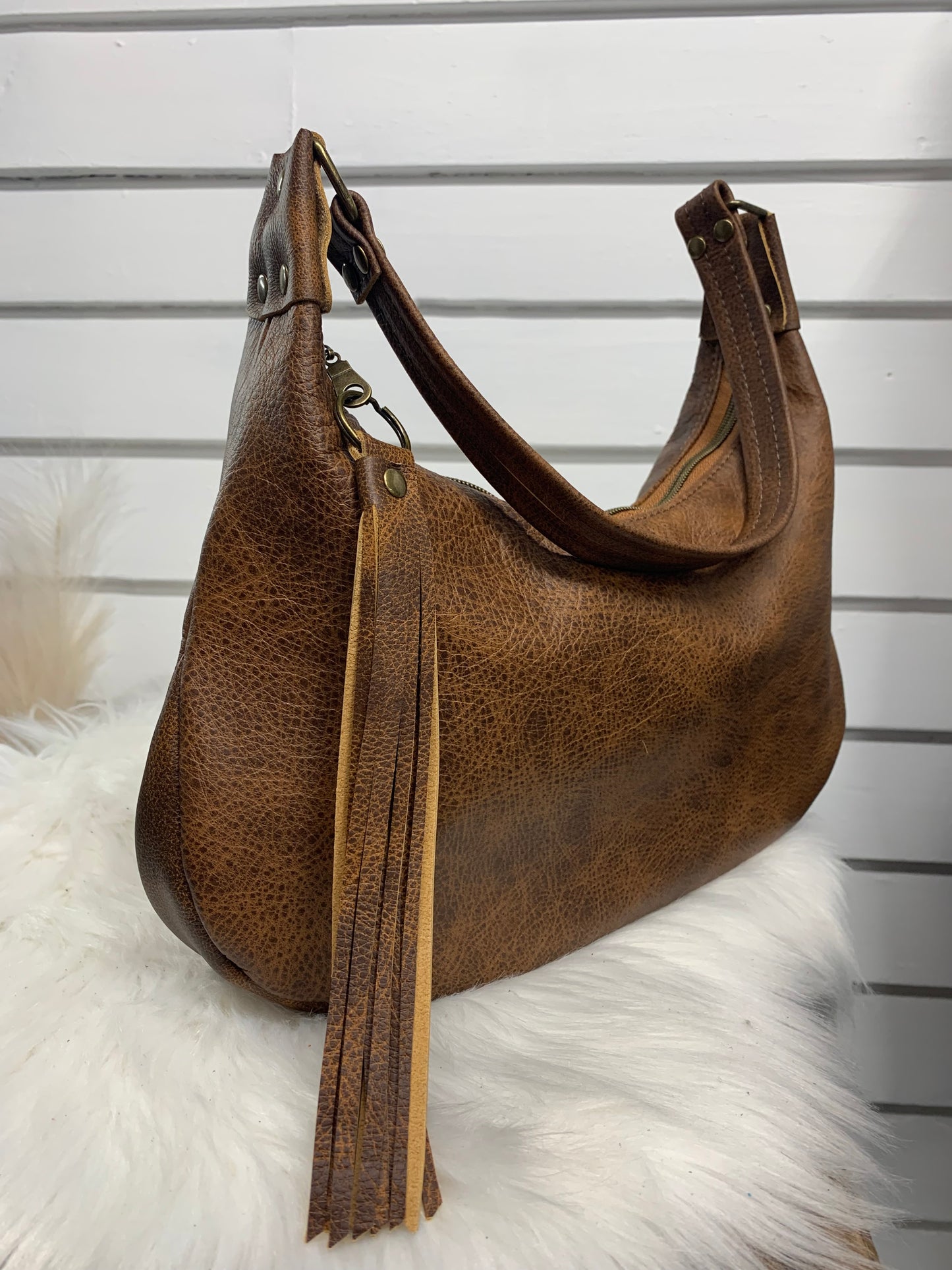 Small hobo bag Saddle brown leather, shoulder strap