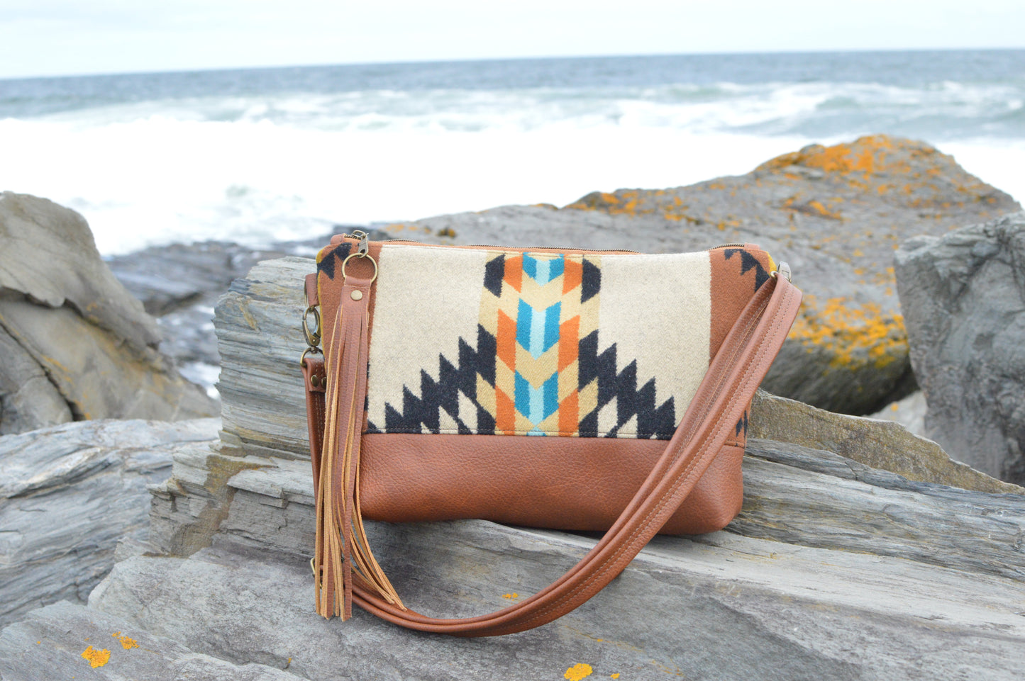 XL Ruby crossbody bag, Rancho Arroyo wool, spice brown genuine leather