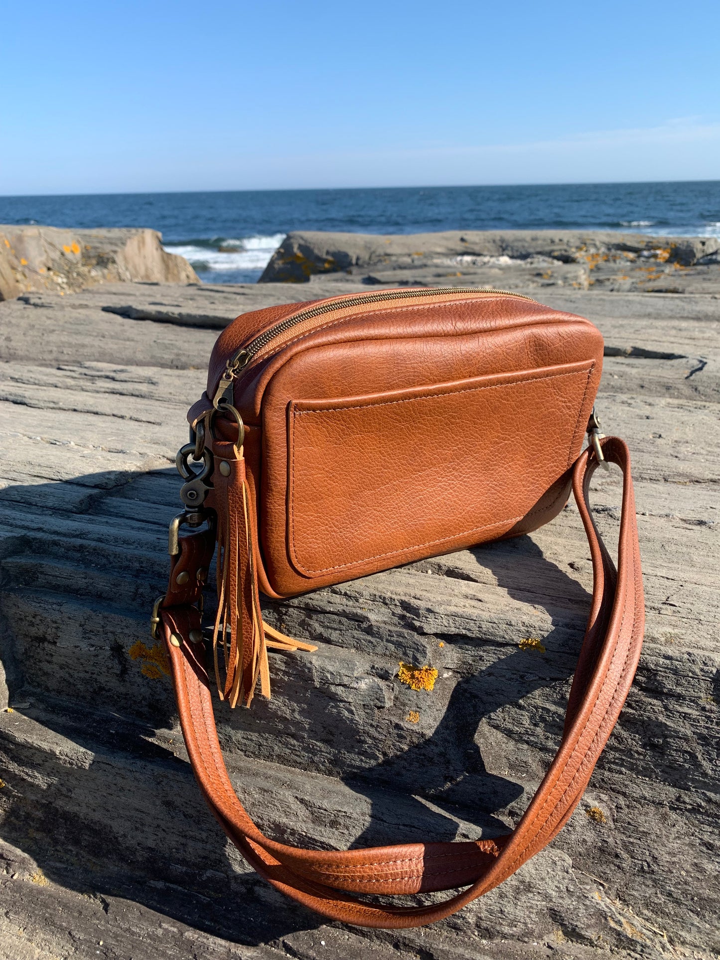 Emerald crossbody bag, Spice brown pebble grain leather