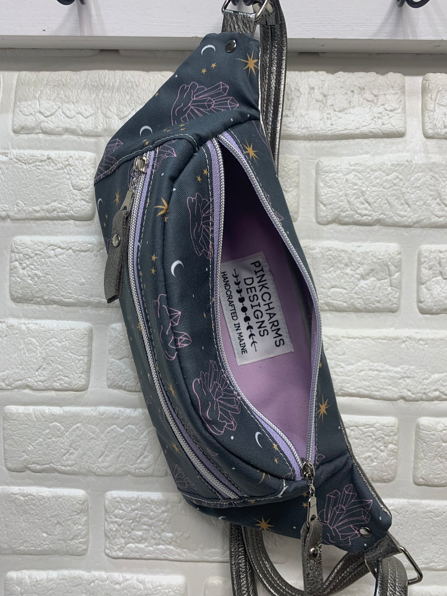 Jade Sling bag gemstone canvas and Metallic leather crossbody
