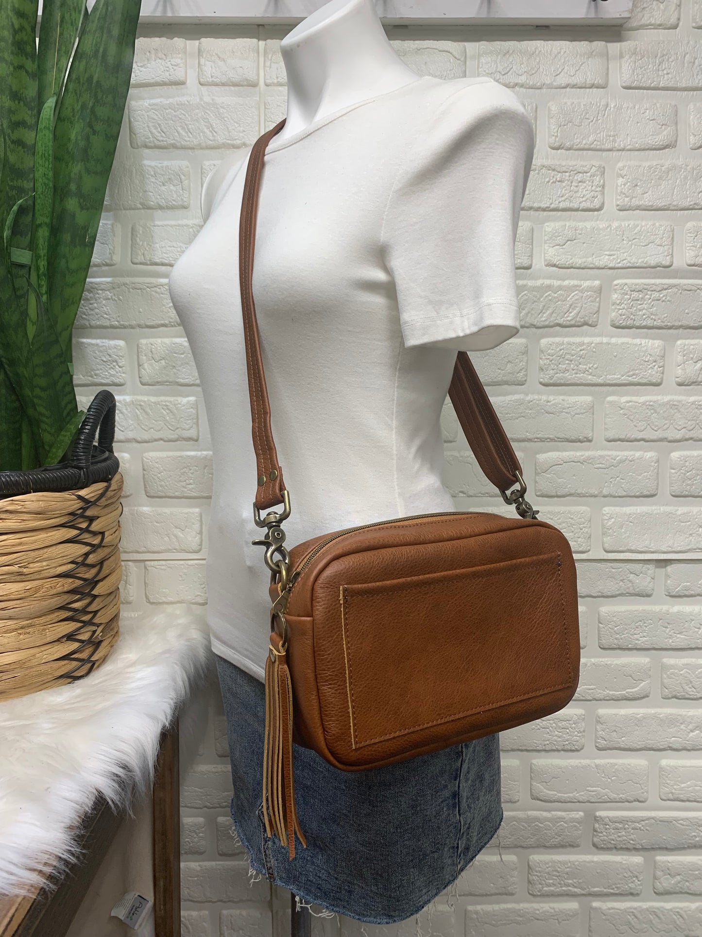 Emerald crossbody bag, Spice brown pebble grain leather