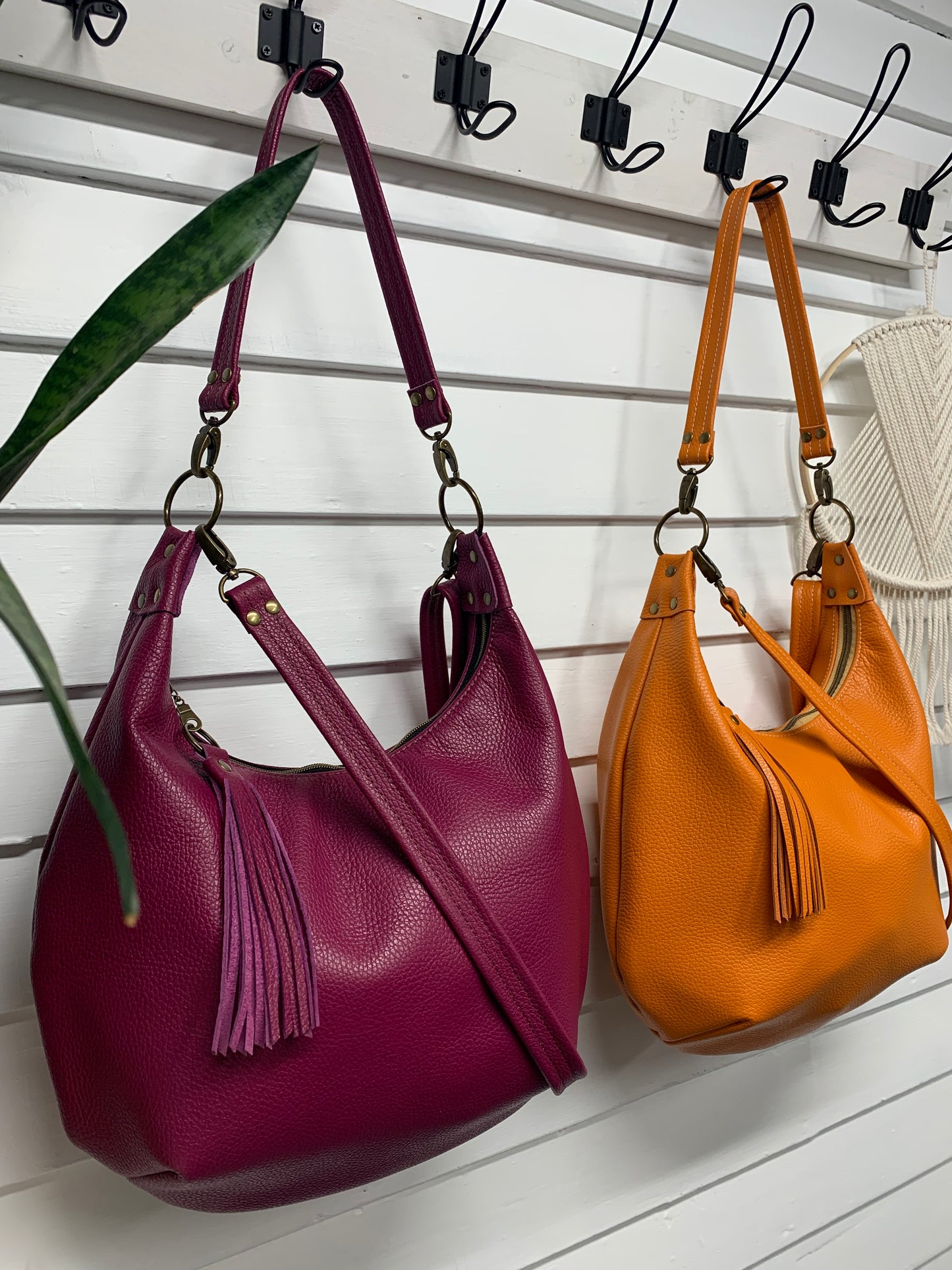 Onyx hobo bag, Berry Italian pebble grain leather crossbody