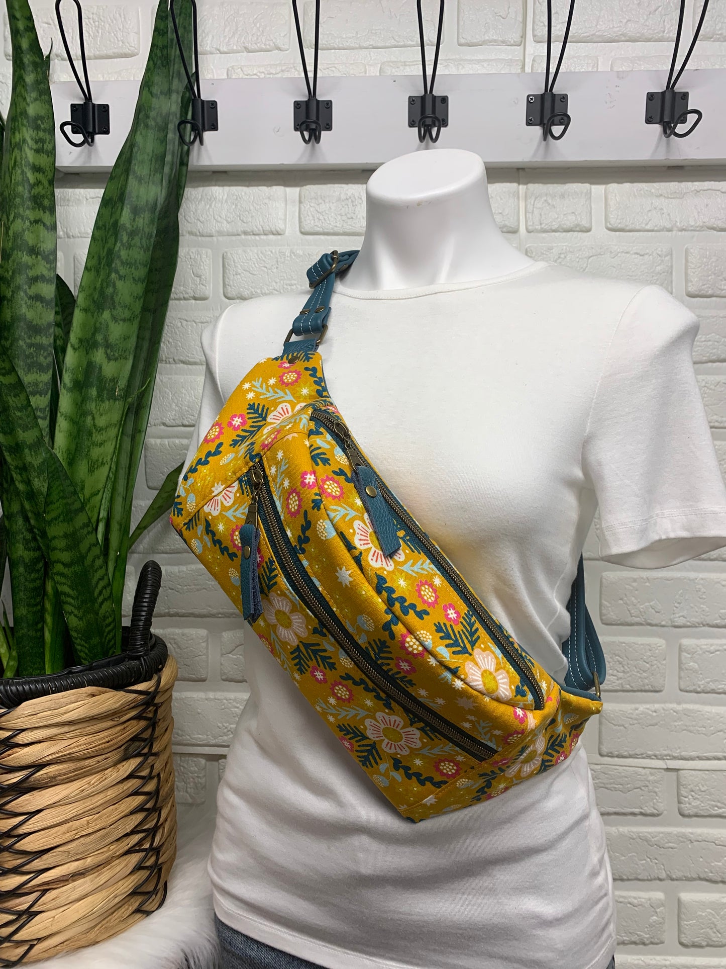 Jade Sling bag Wildflower Yellow and Teal leather crossbody