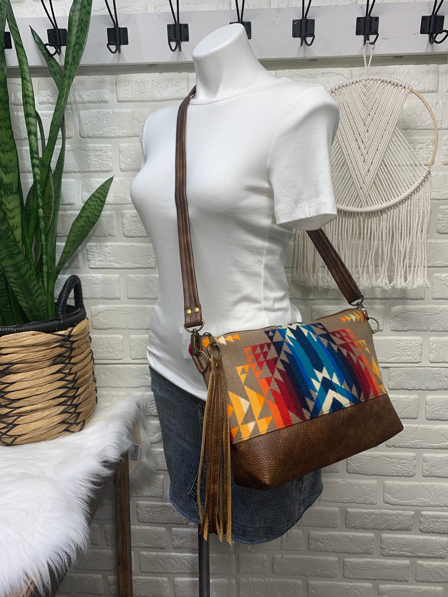 XL Ruby crossbody bag, Pilot Rock wool, saddle brown genuine leather
